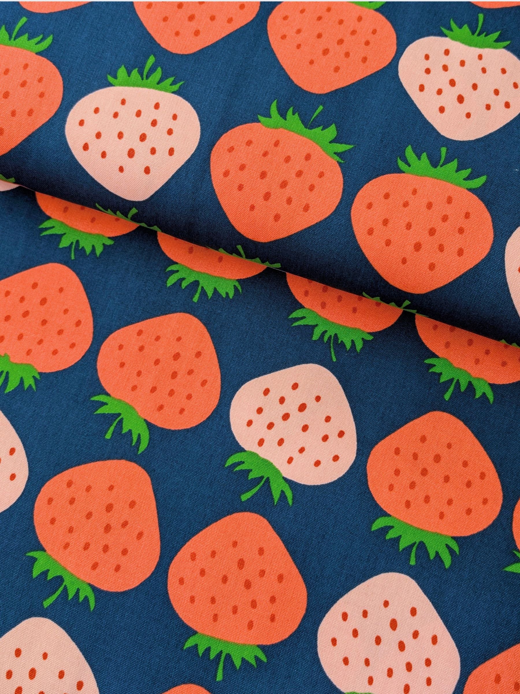 Asano - Big Strawberries Cotton Oxford Canvas Fabric - Navy & Pink
