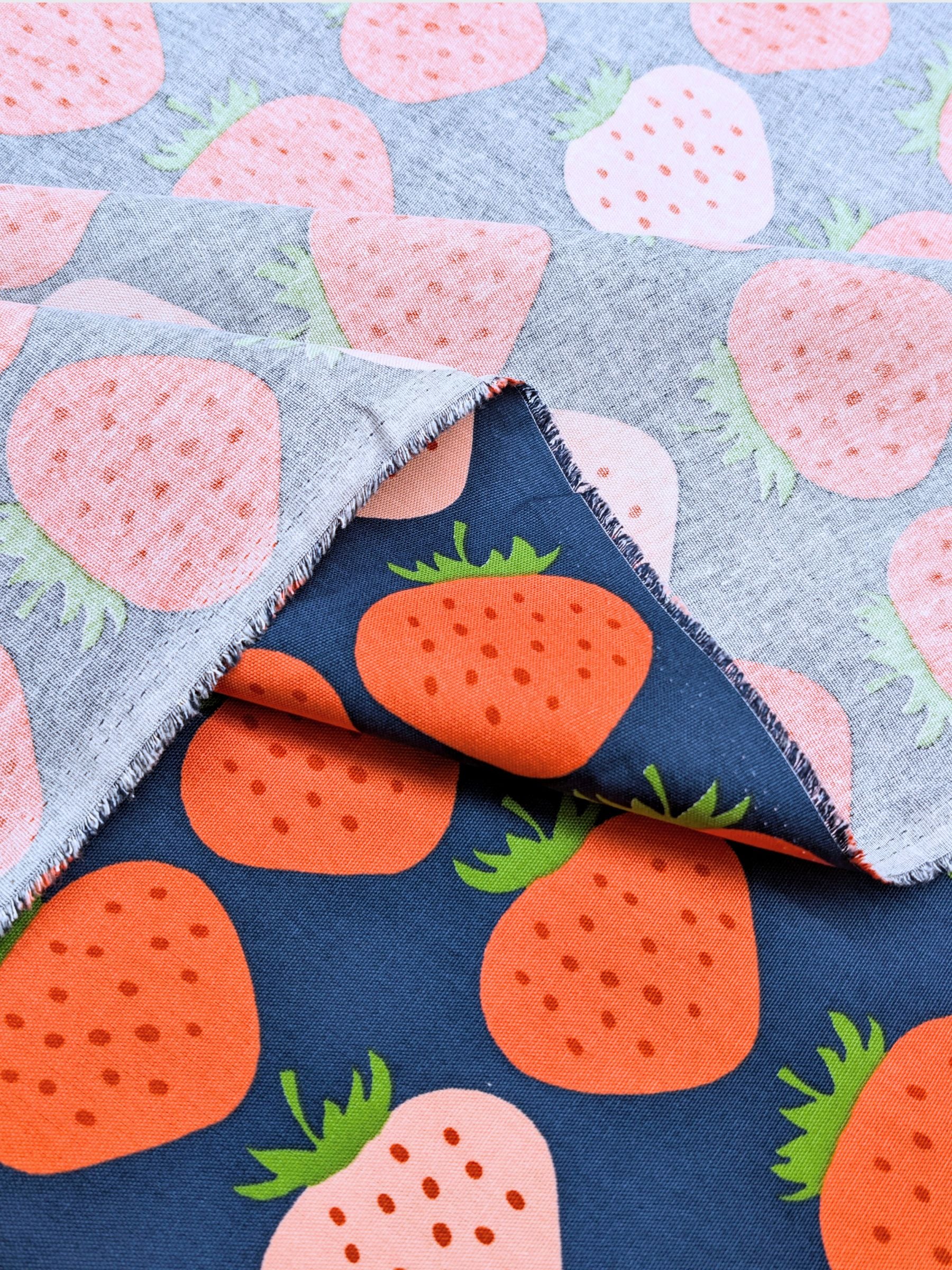 Asano - Big Strawberries Cotton Oxford Canvas Fabric - Navy & Pink