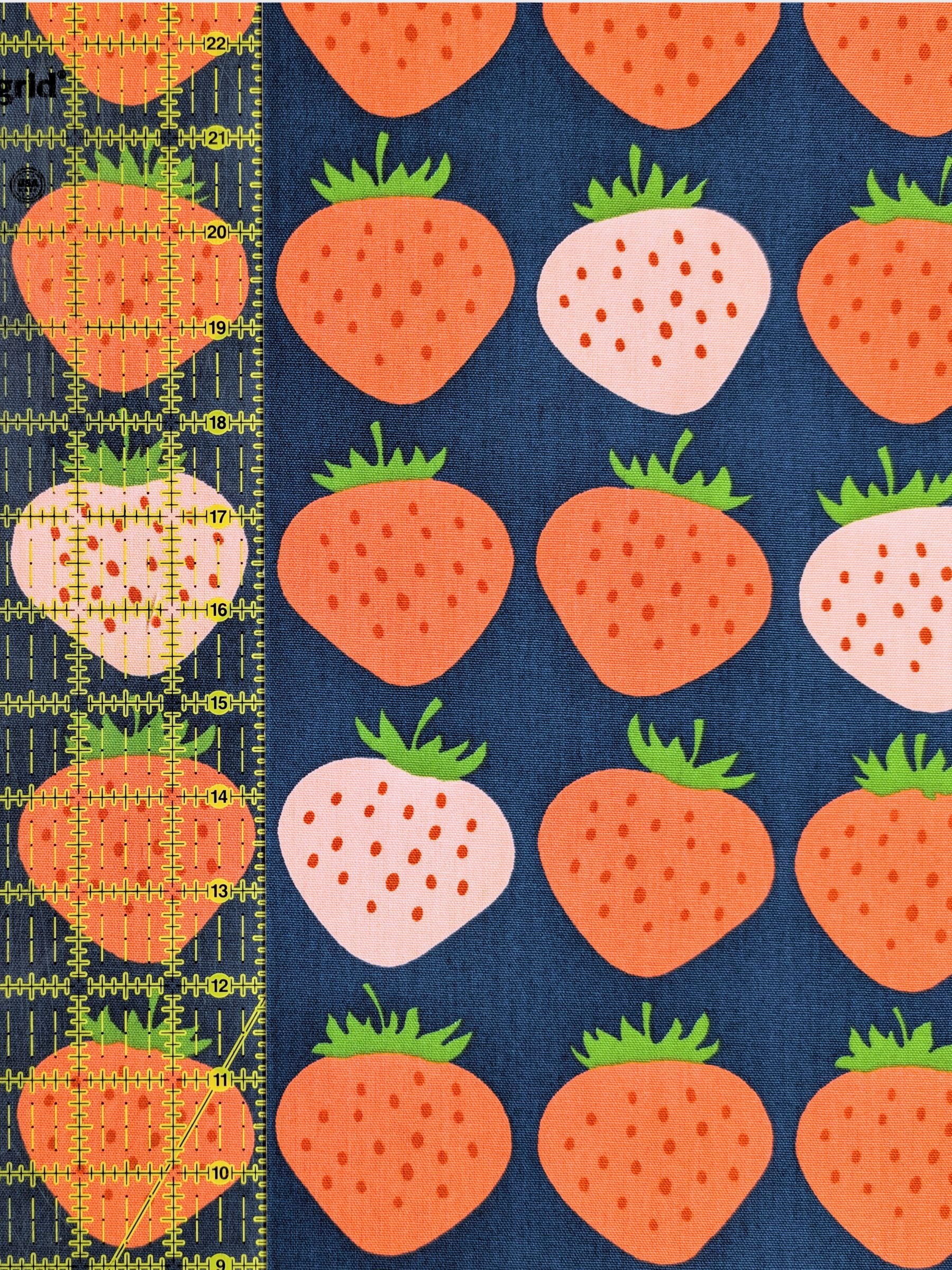 Asano - Big Strawberries Cotton Oxford Canvas Fabric - Navy & Pink