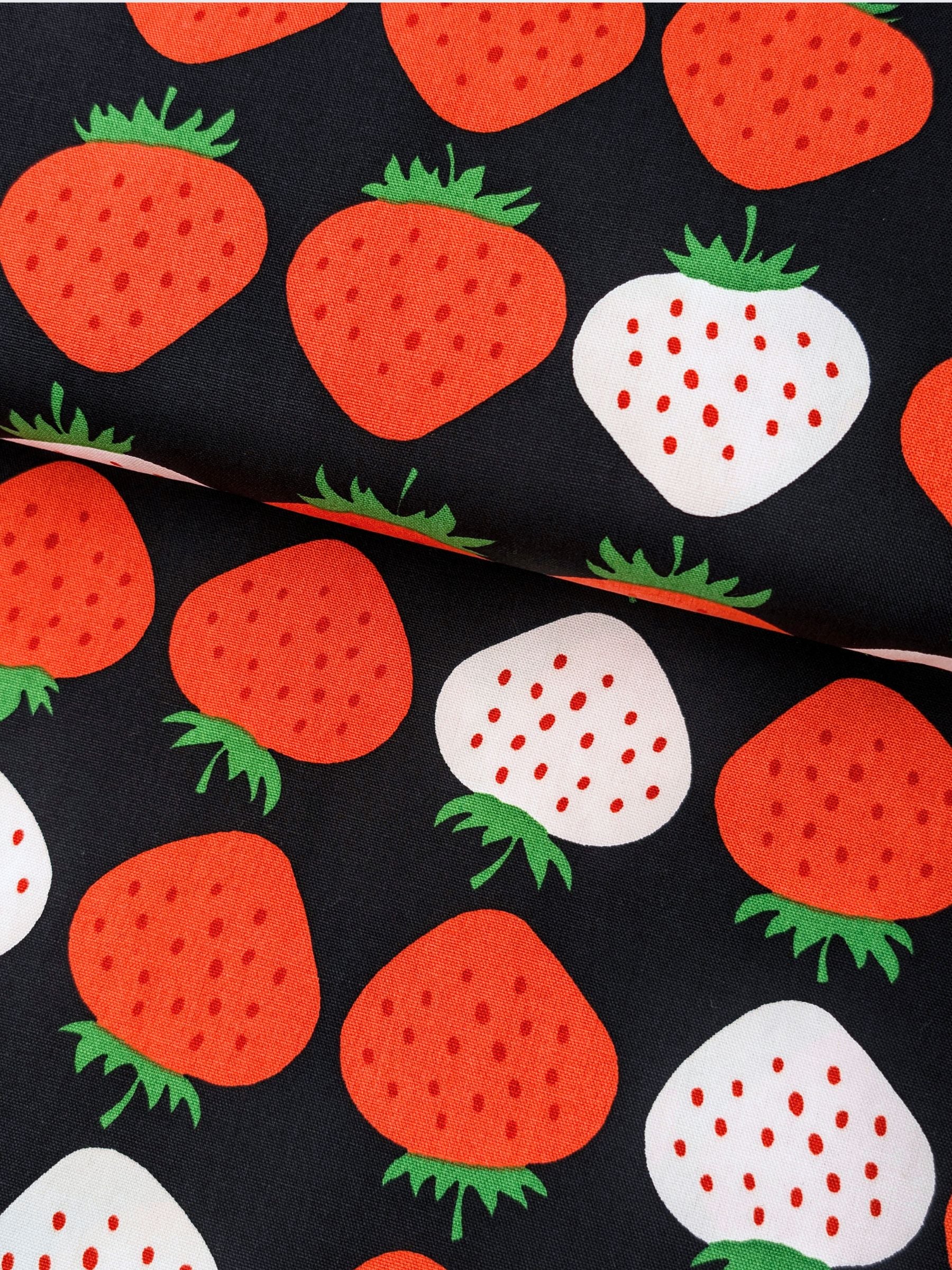 Asano - Big Strawberries Cotton Oxford Canvas Fabric - Black & white
