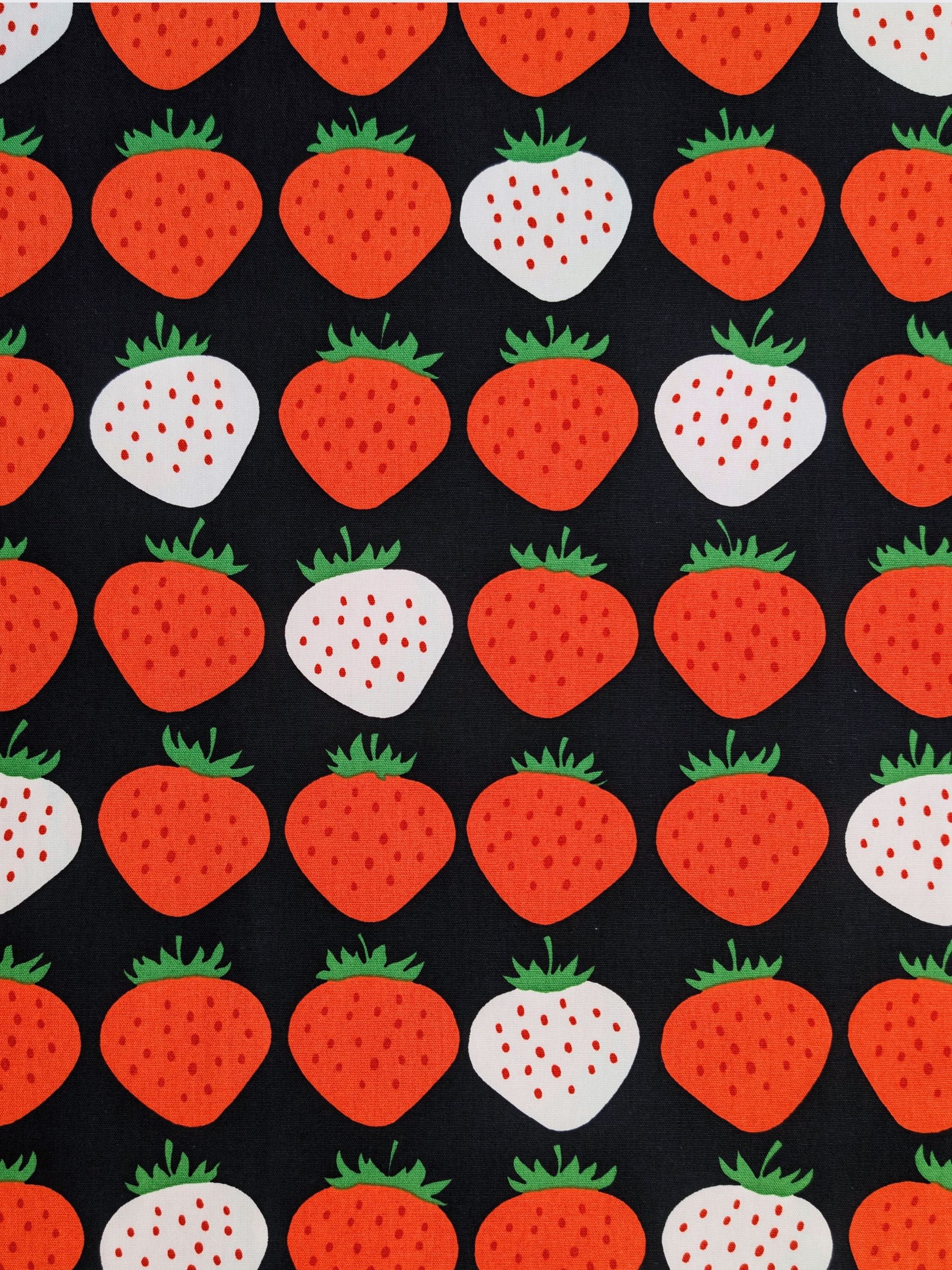 Asano - Big Strawberries Cotton Oxford Canvas Fabric - Black & white
