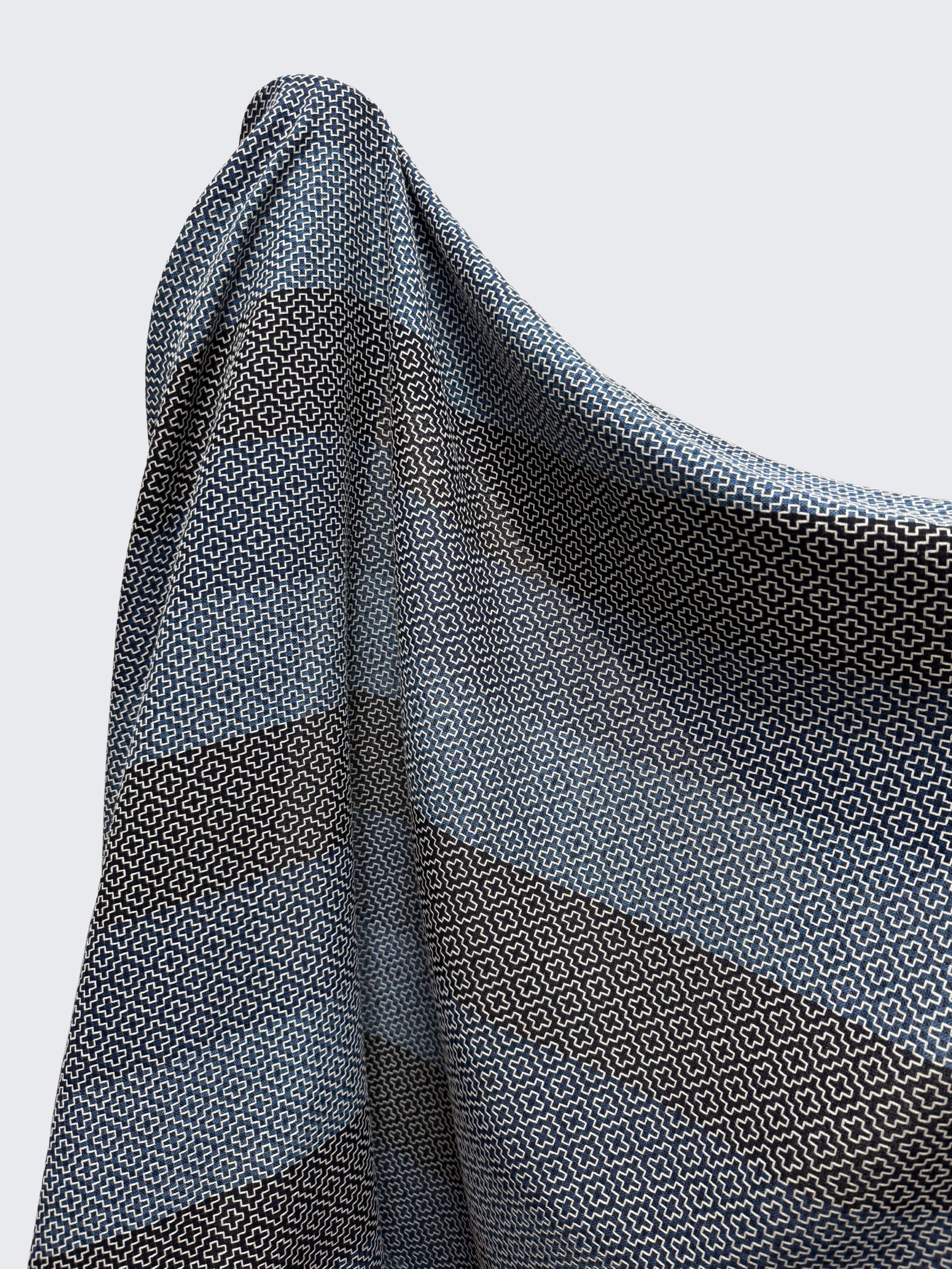 Orimono Imports - Kasuri-Sashi with Sashiko Stitching Cotton Fabric Dyed with Aizome Botanical Indigo