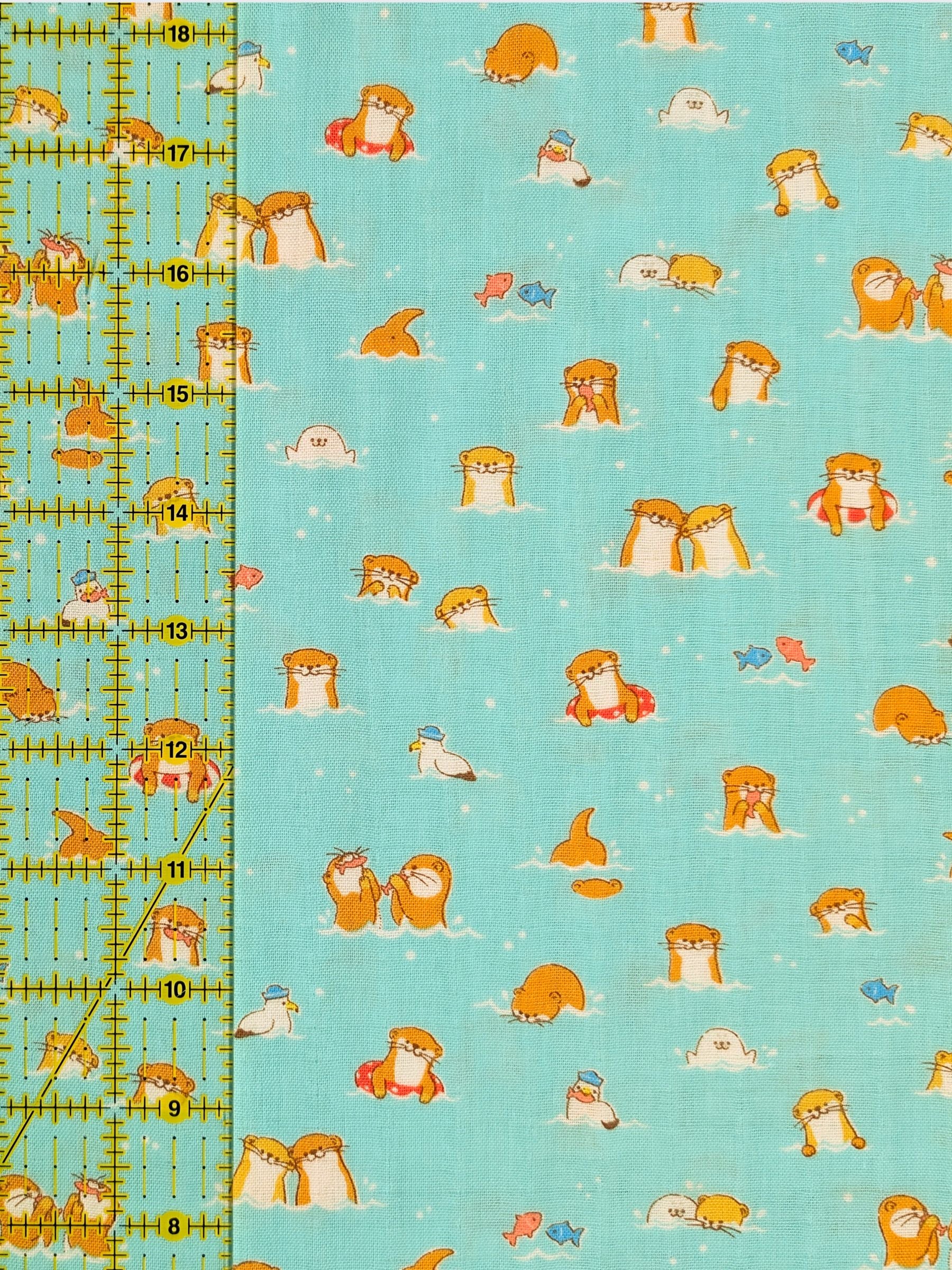 Cosmo - Little Otters Cotton Double Gauze Fabric - Teal