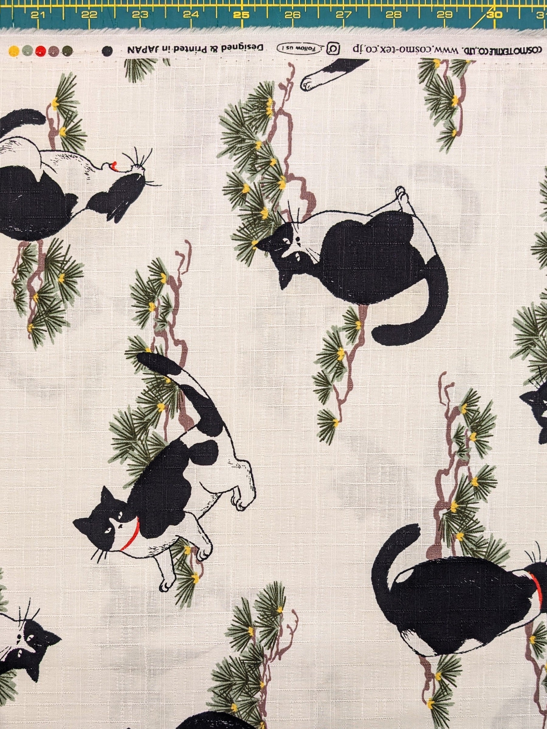 Cosmo - Tuxedo Cats in the Garden Cotton Dobby - White