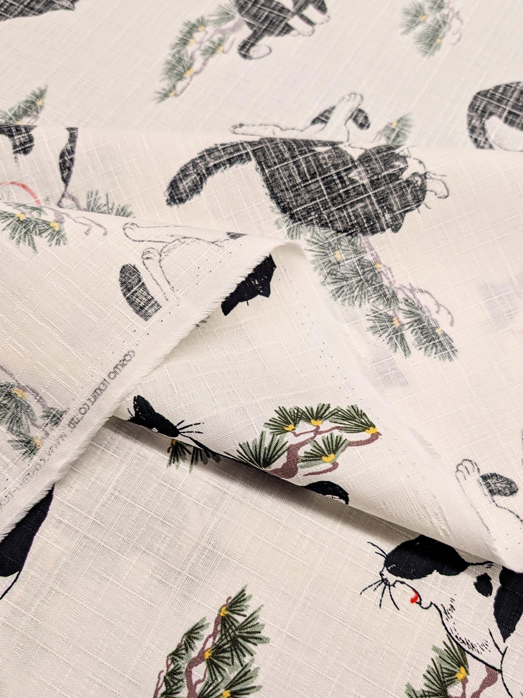 Cosmo - Tuxedo Cats in the Garden Cotton Dobby - White