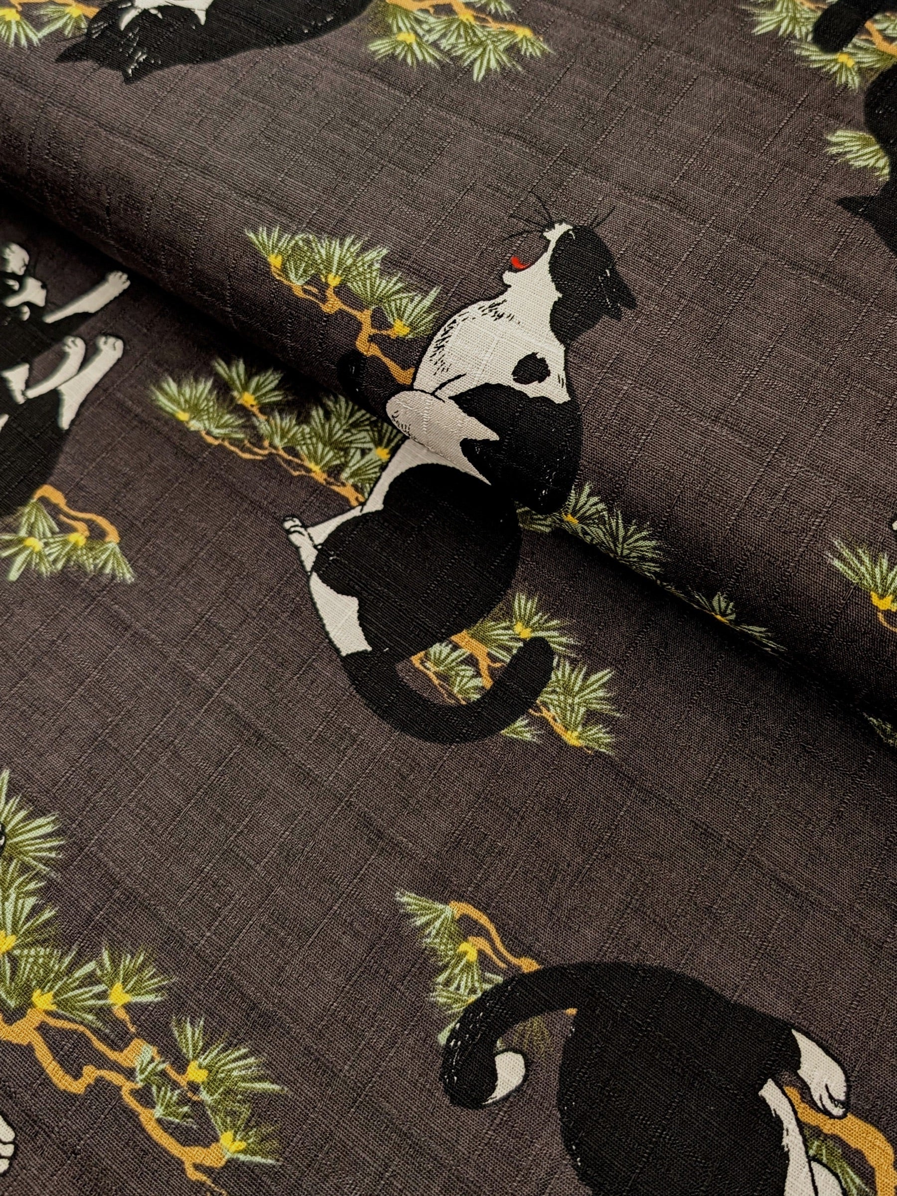 Cosmo - Tuxedo Cats in the Garden Cotton Dobby - Gray