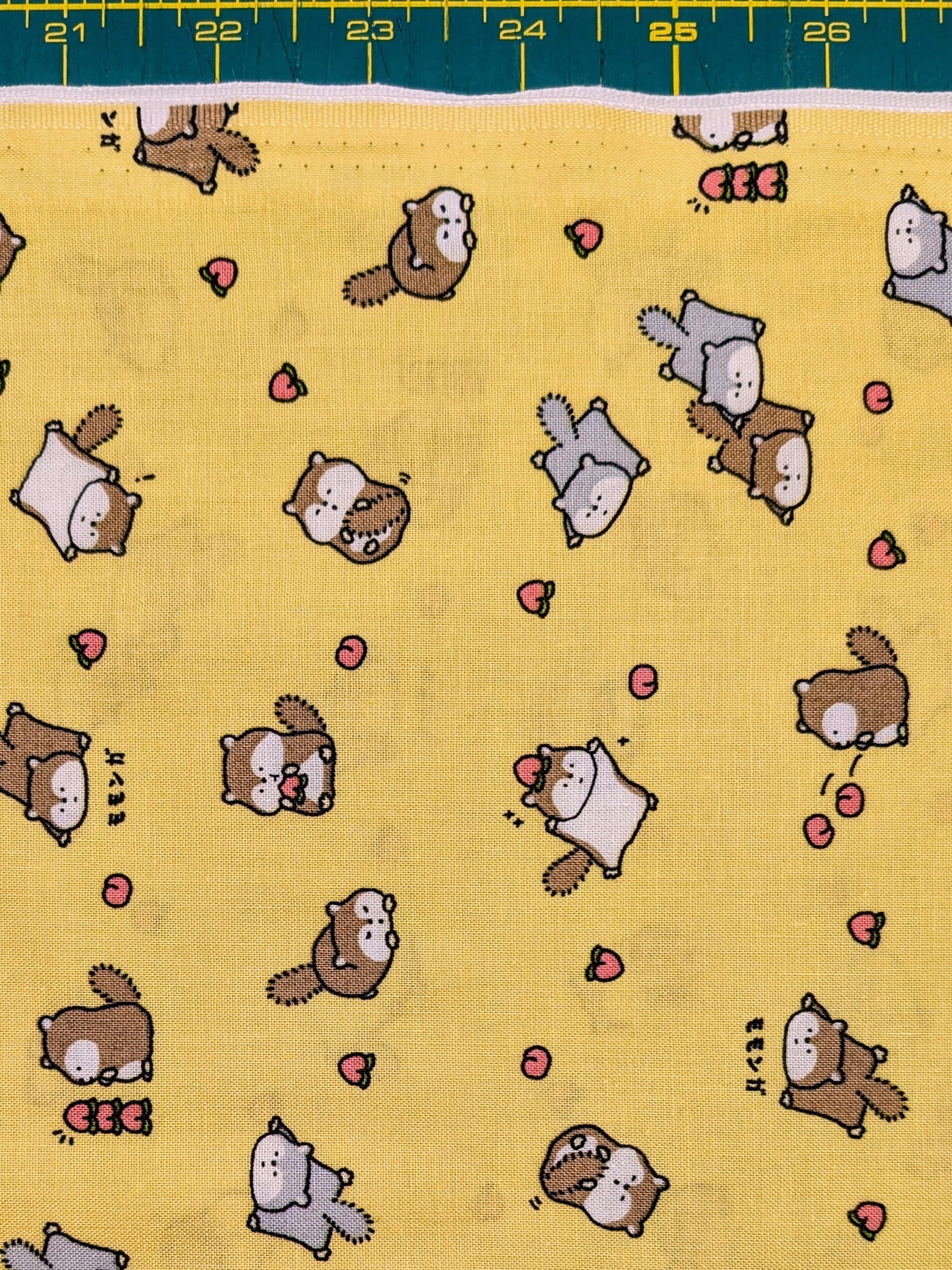 Cosmo - Flying Squirrels and Peaches Cotton Sheeting - Yellow