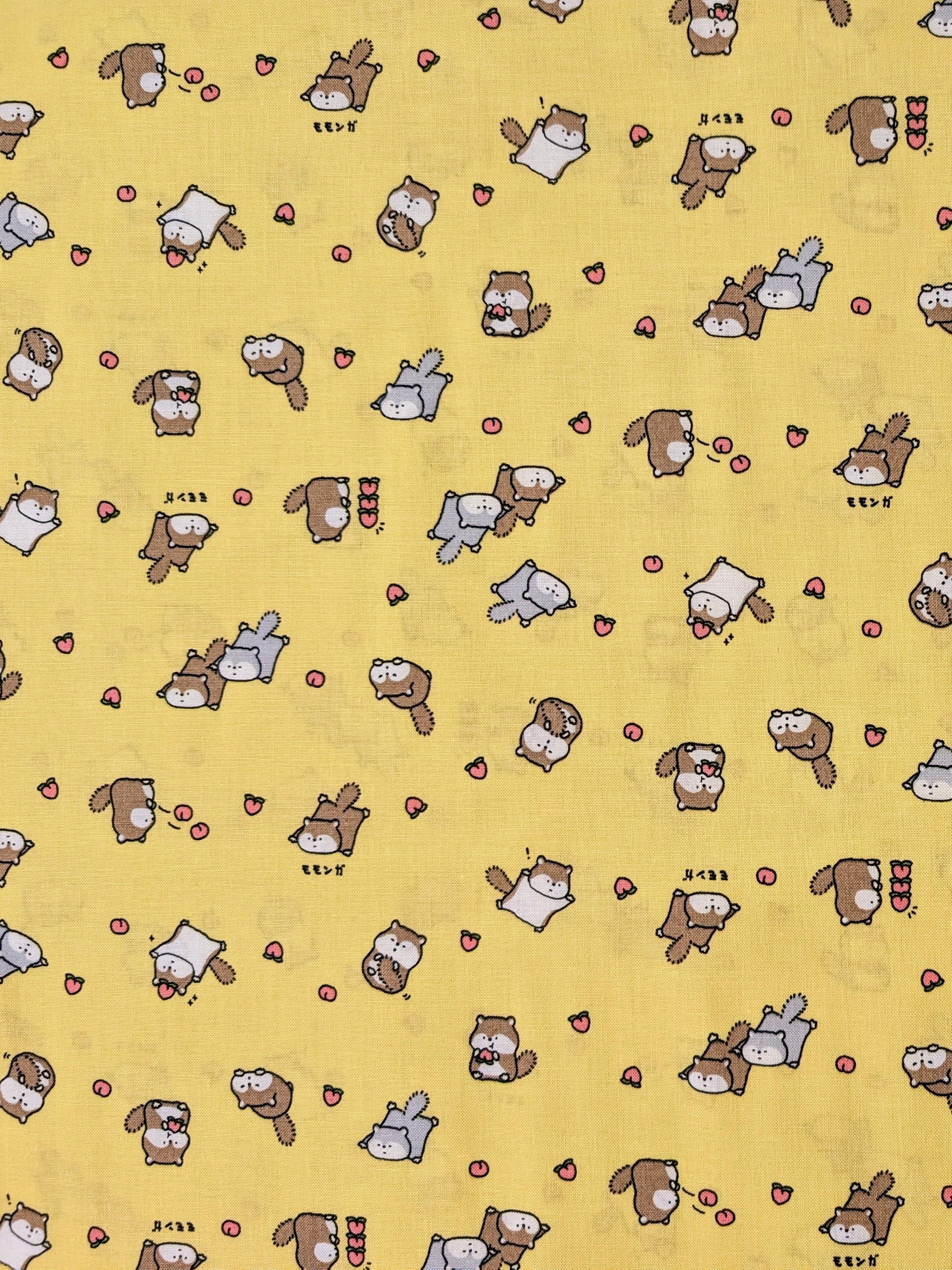 Cosmo - Flying Squirrels and Peaches Cotton Sheeting - Yellow