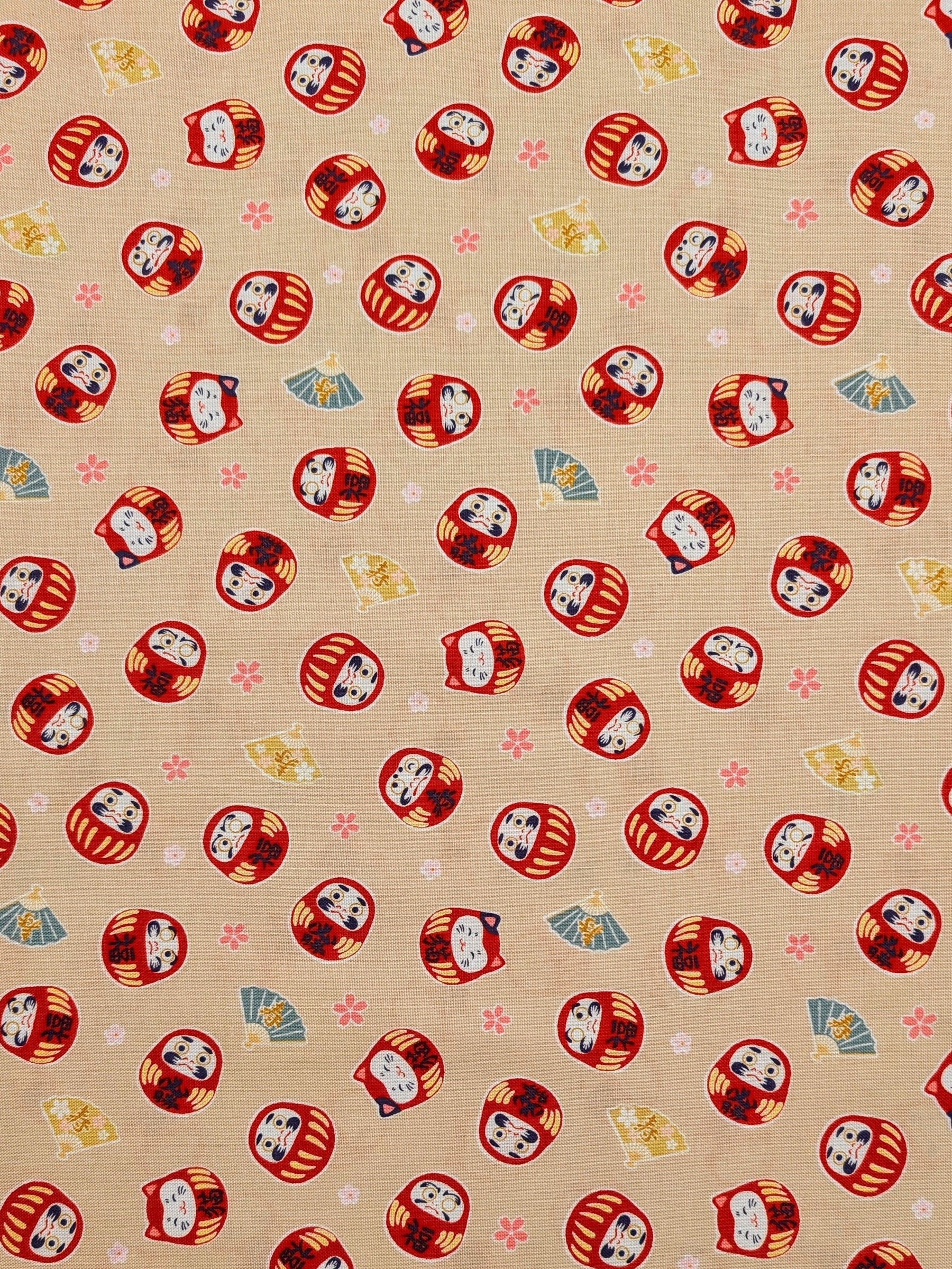 Cosmo - Sakura and Daruma Cotton Sheeting Fabric - Beige