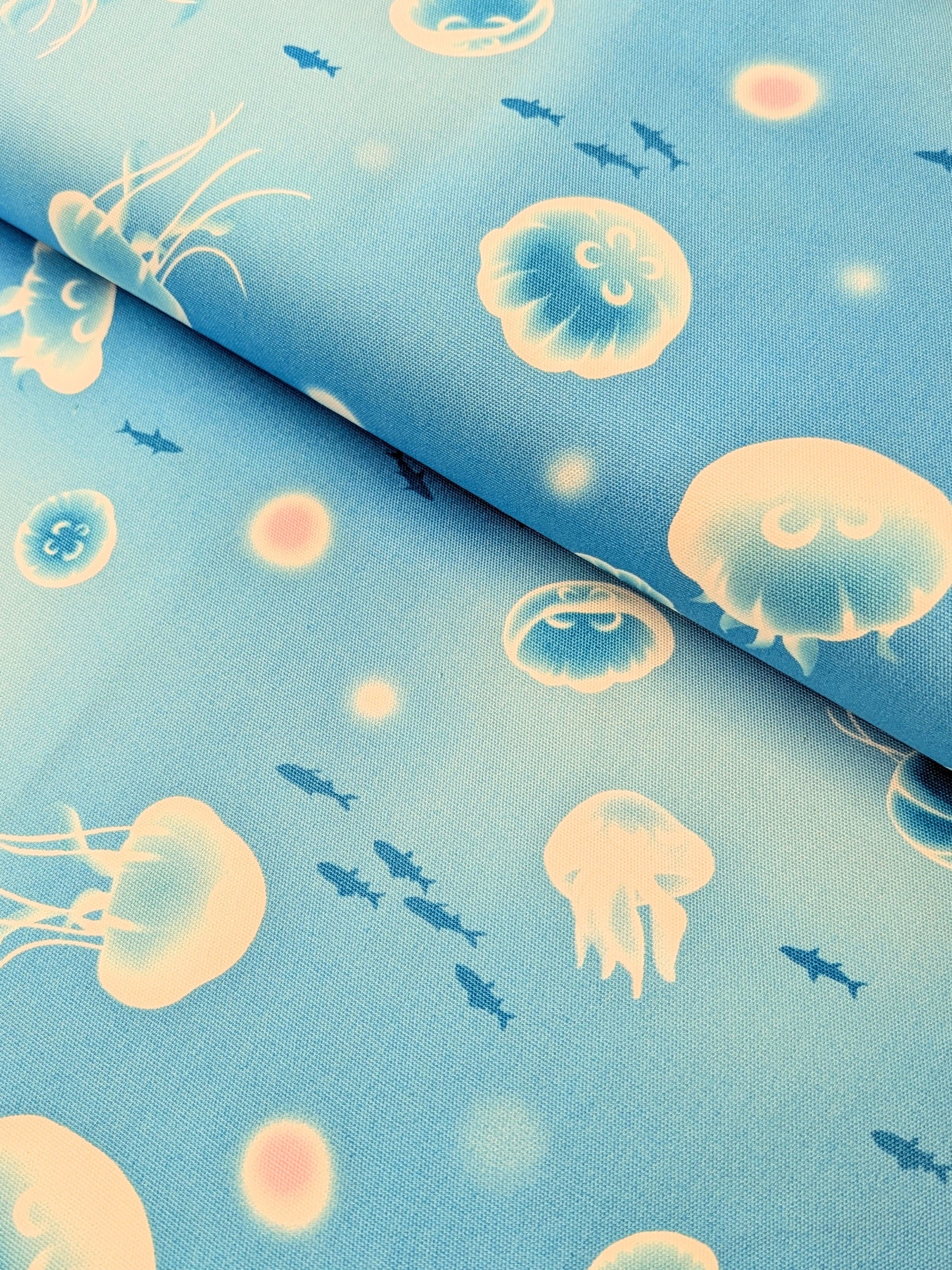 Cosmo - Flowing Jellyfish Cotton Oxford Fabric - Light Blue