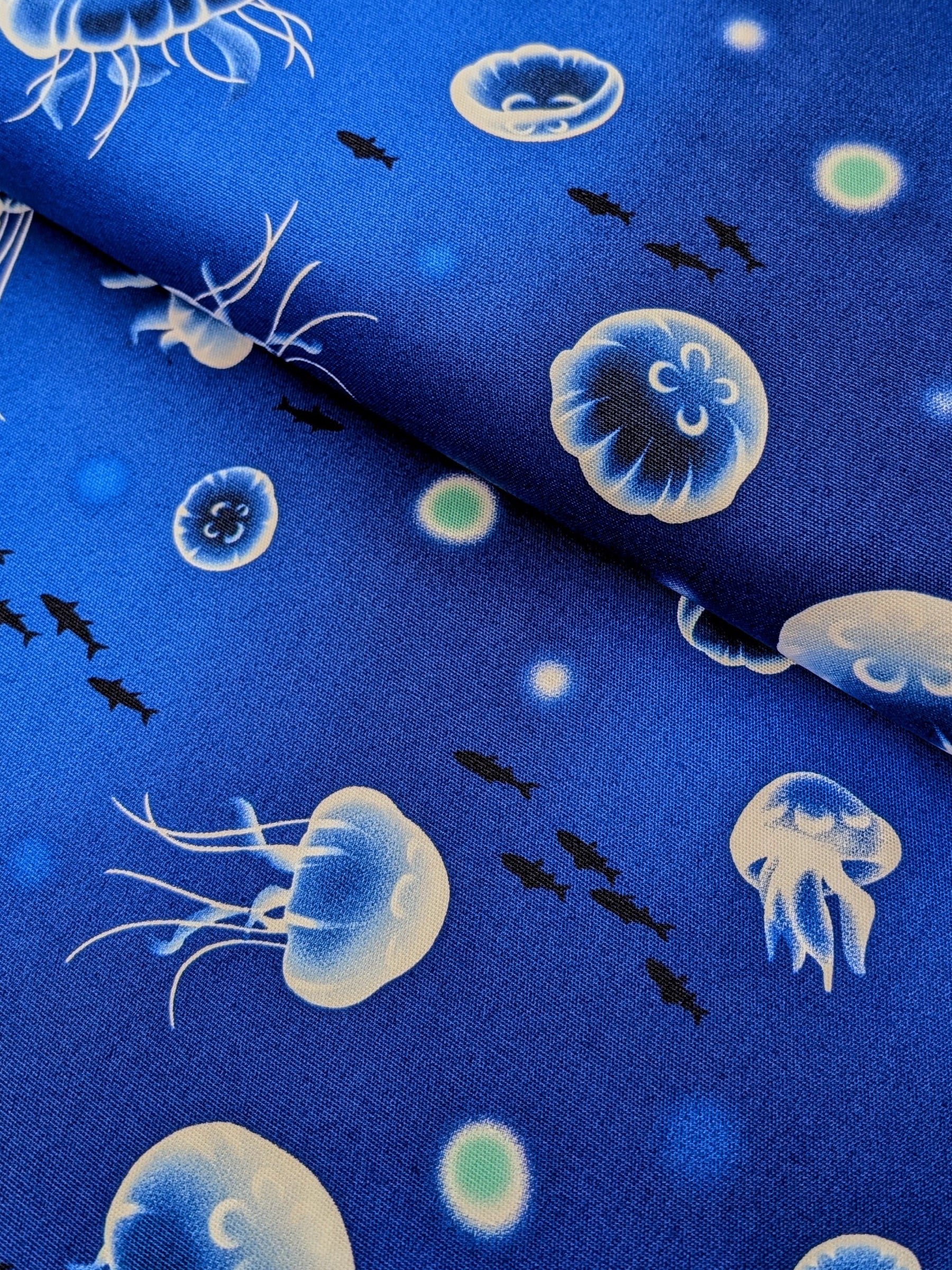 Cosmo - Flowing Jellyfish Cotton Oxford Fabric - Dark Blue