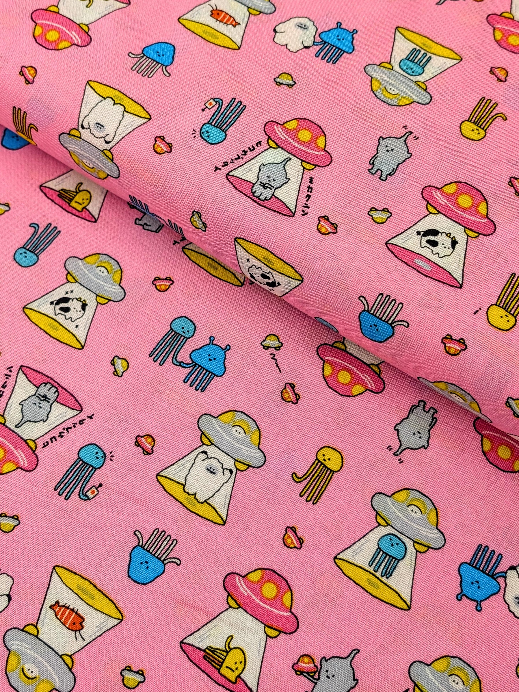 Cosmo - Tiny Aliens Cotton Sheeting Fabric - Pink