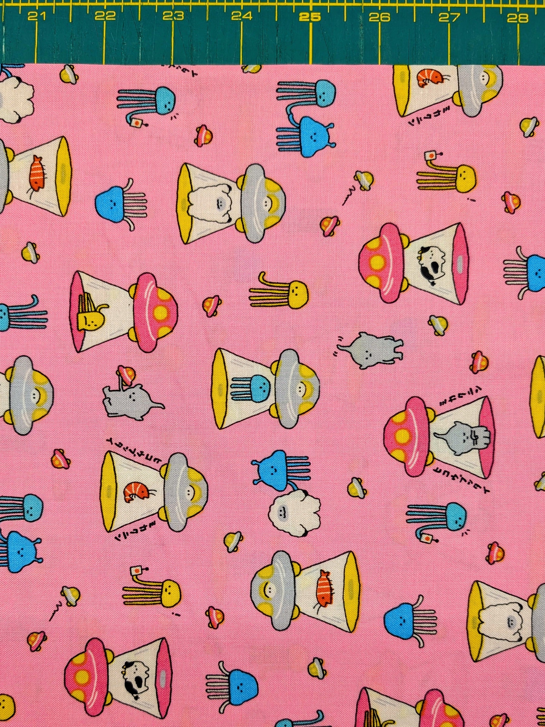 Cosmo - Tiny Aliens Cotton Sheeting Fabric - Pink
