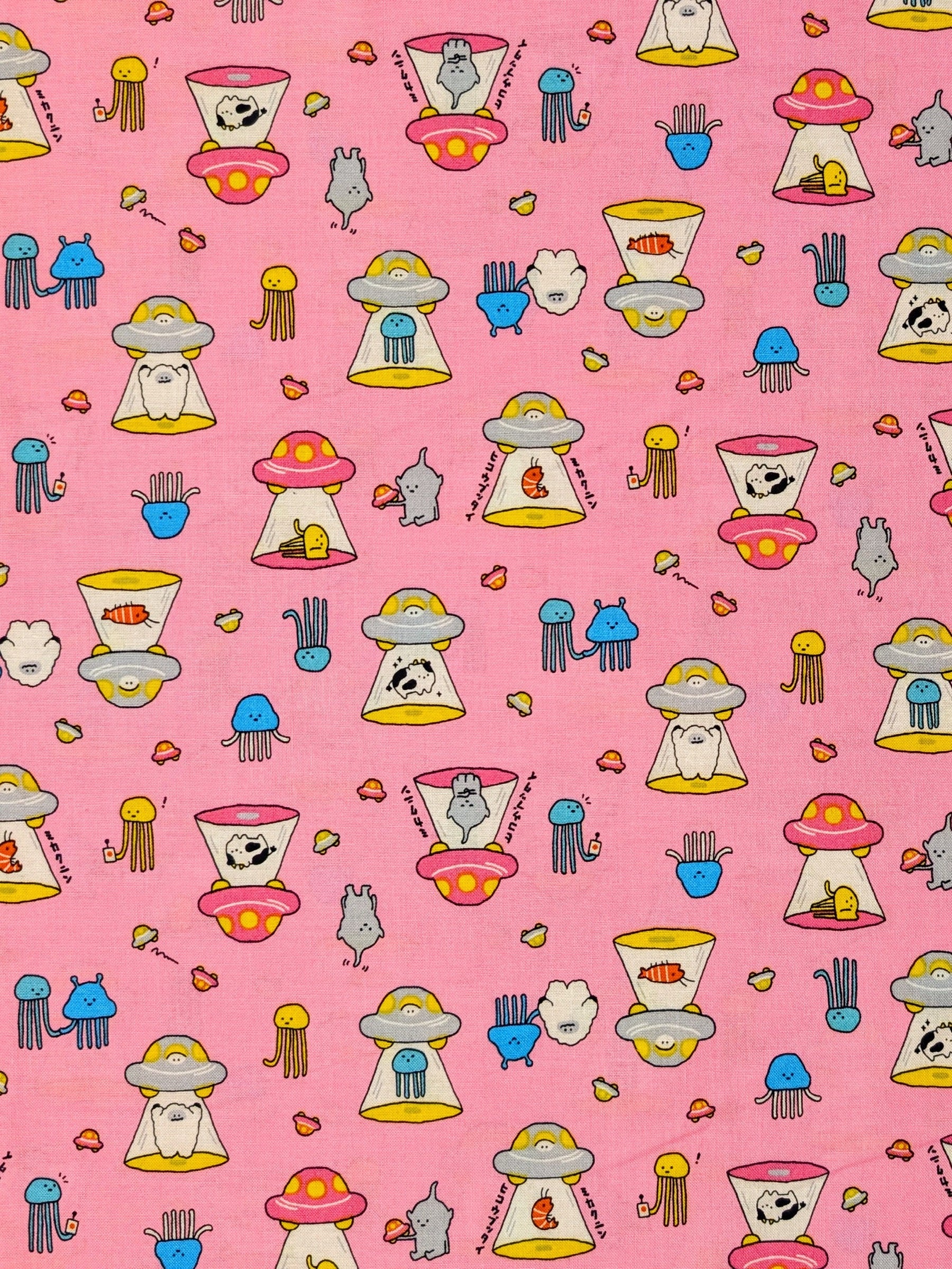 Cosmo - Tiny Aliens Cotton Sheeting Fabric - Pink