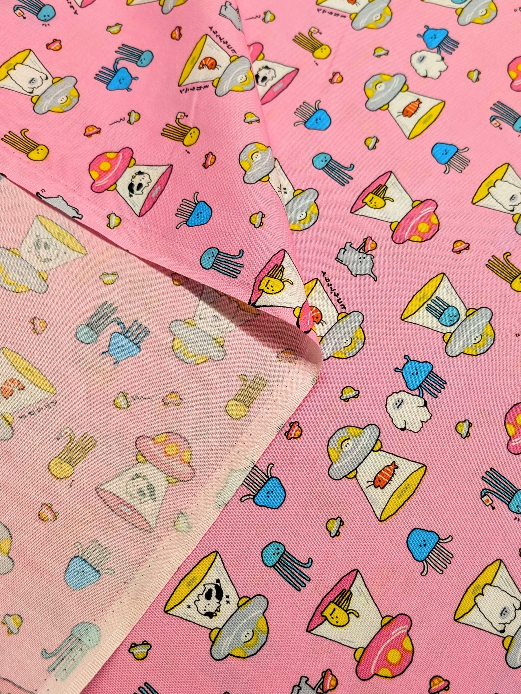 Cosmo - Tiny Aliens Cotton Sheeting Fabric - Pink