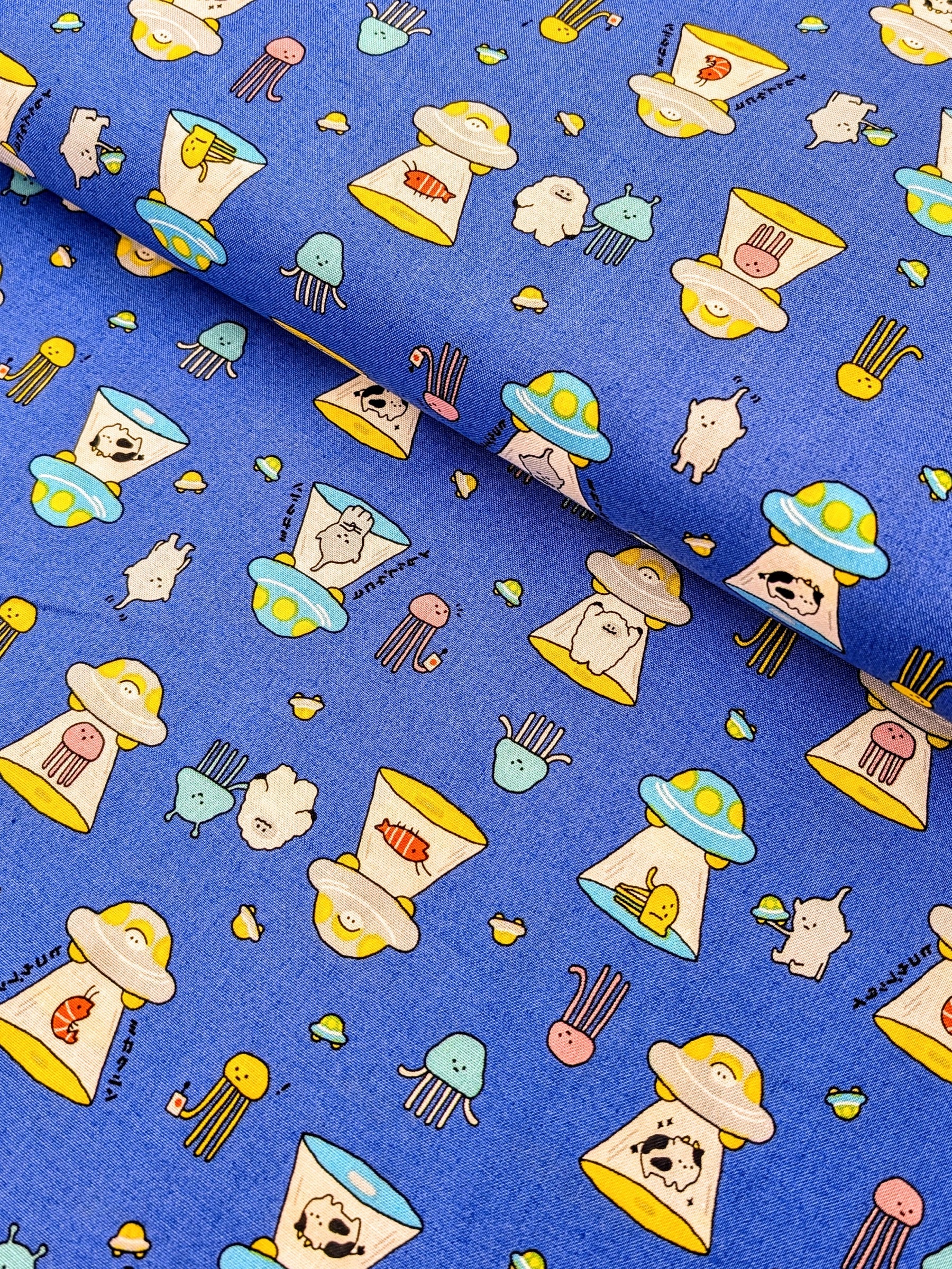 Cosmo - Tiny Aliens Cotton Sheeting Fabric - Blue