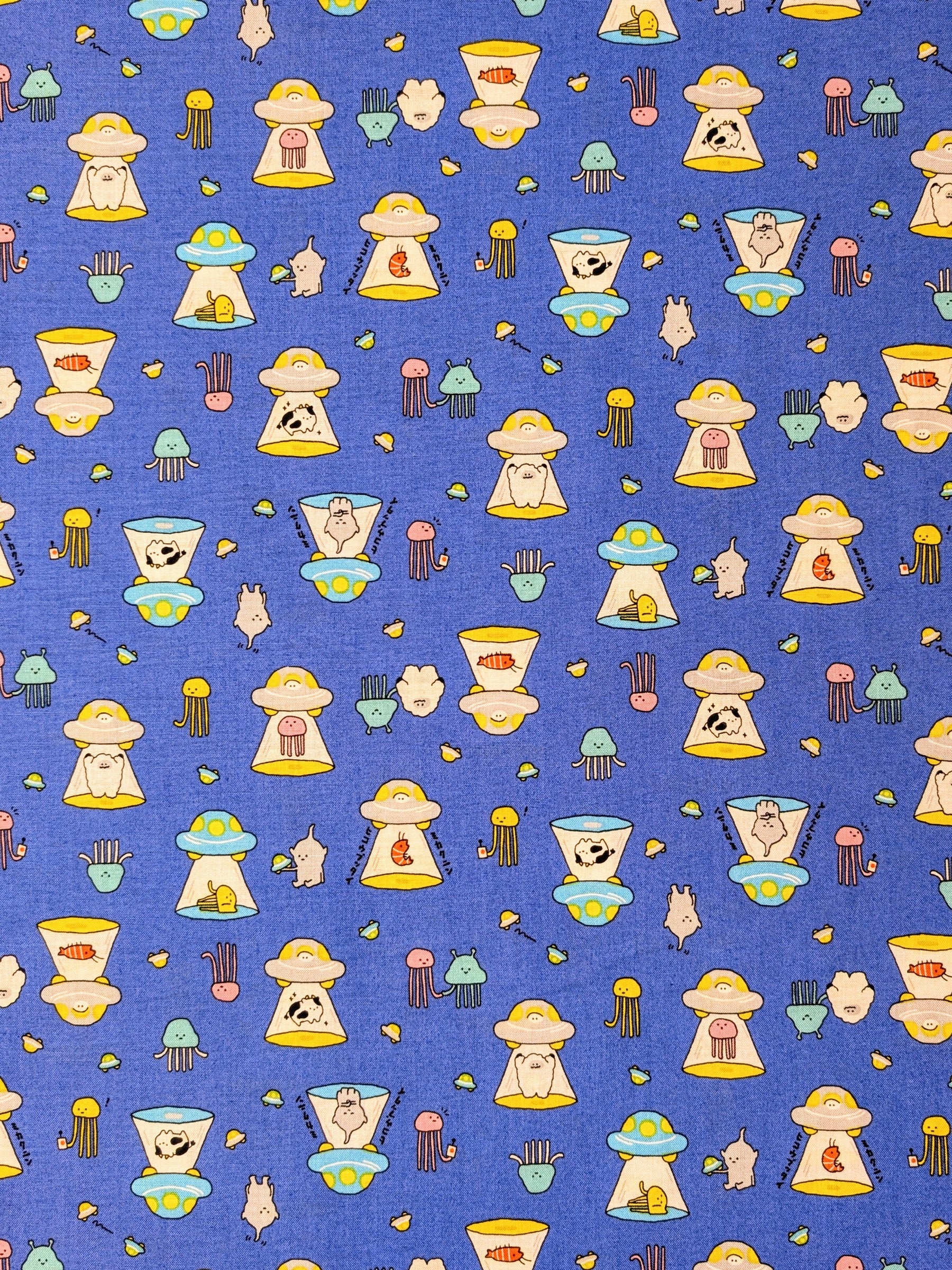 Cosmo - Tiny Aliens Cotton Sheeting Fabric - Blue