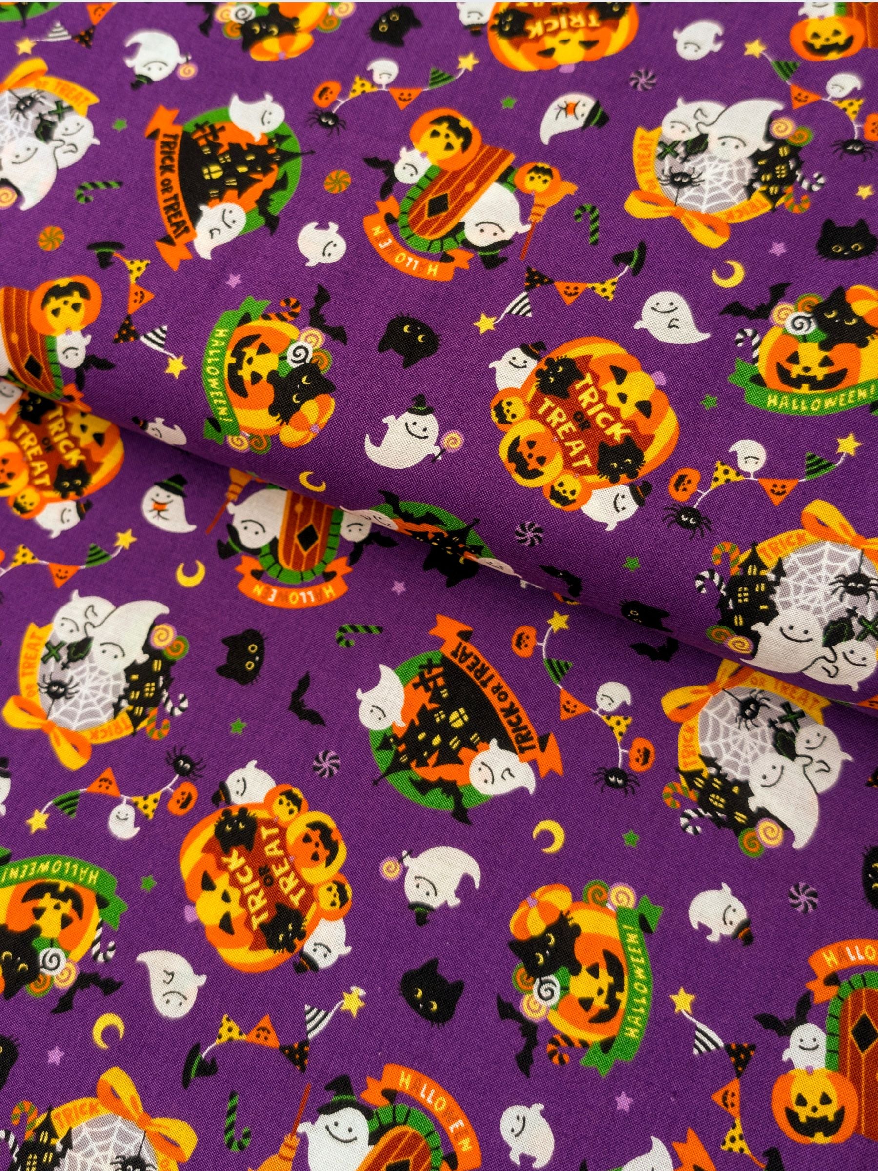Cosmo - Trick-or-Treat Ghosts Cotton Shirting Fabric - Purple