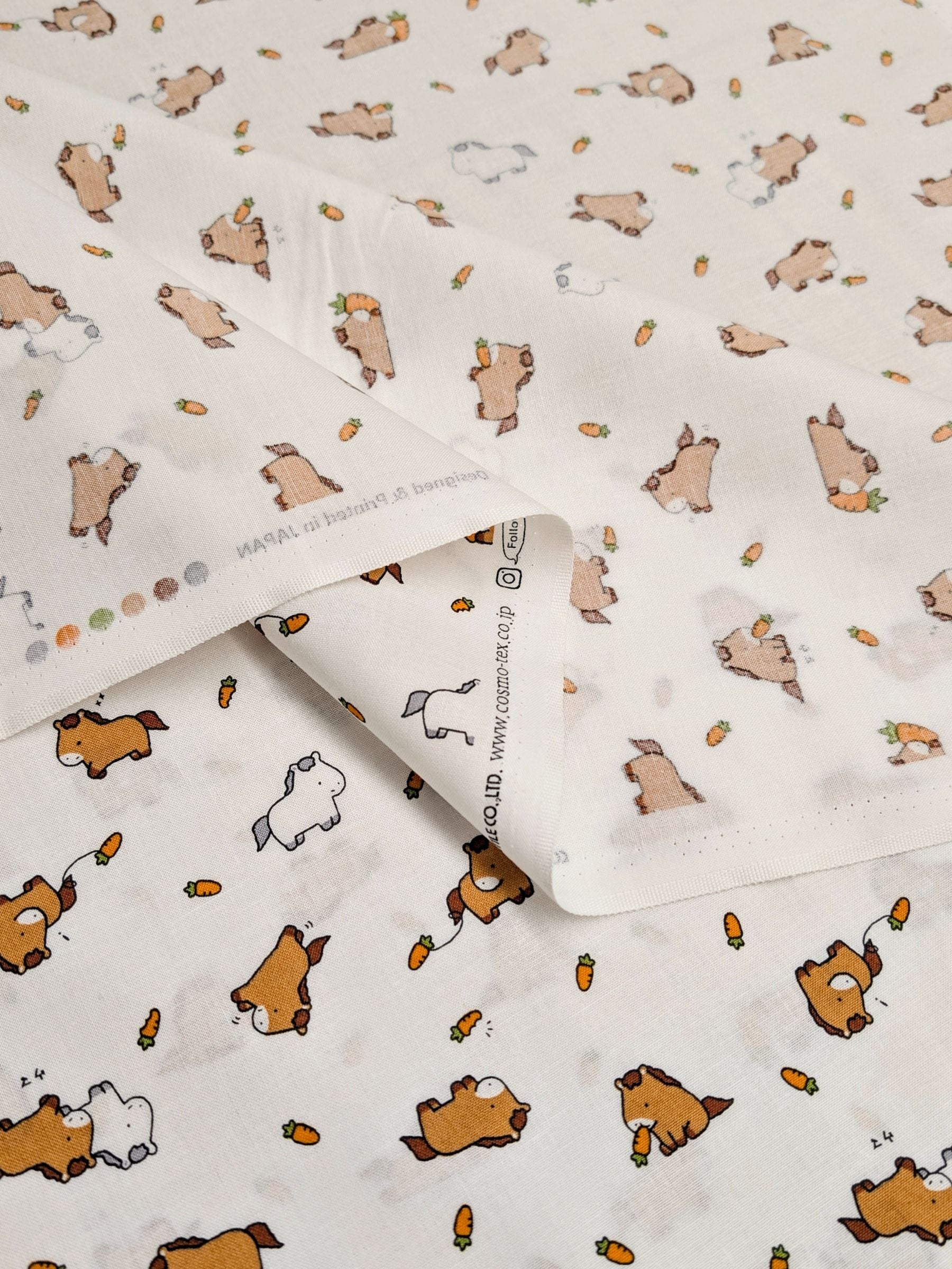 Cosmo - Cutie Horses Cotton Sheeting Fabric - White
