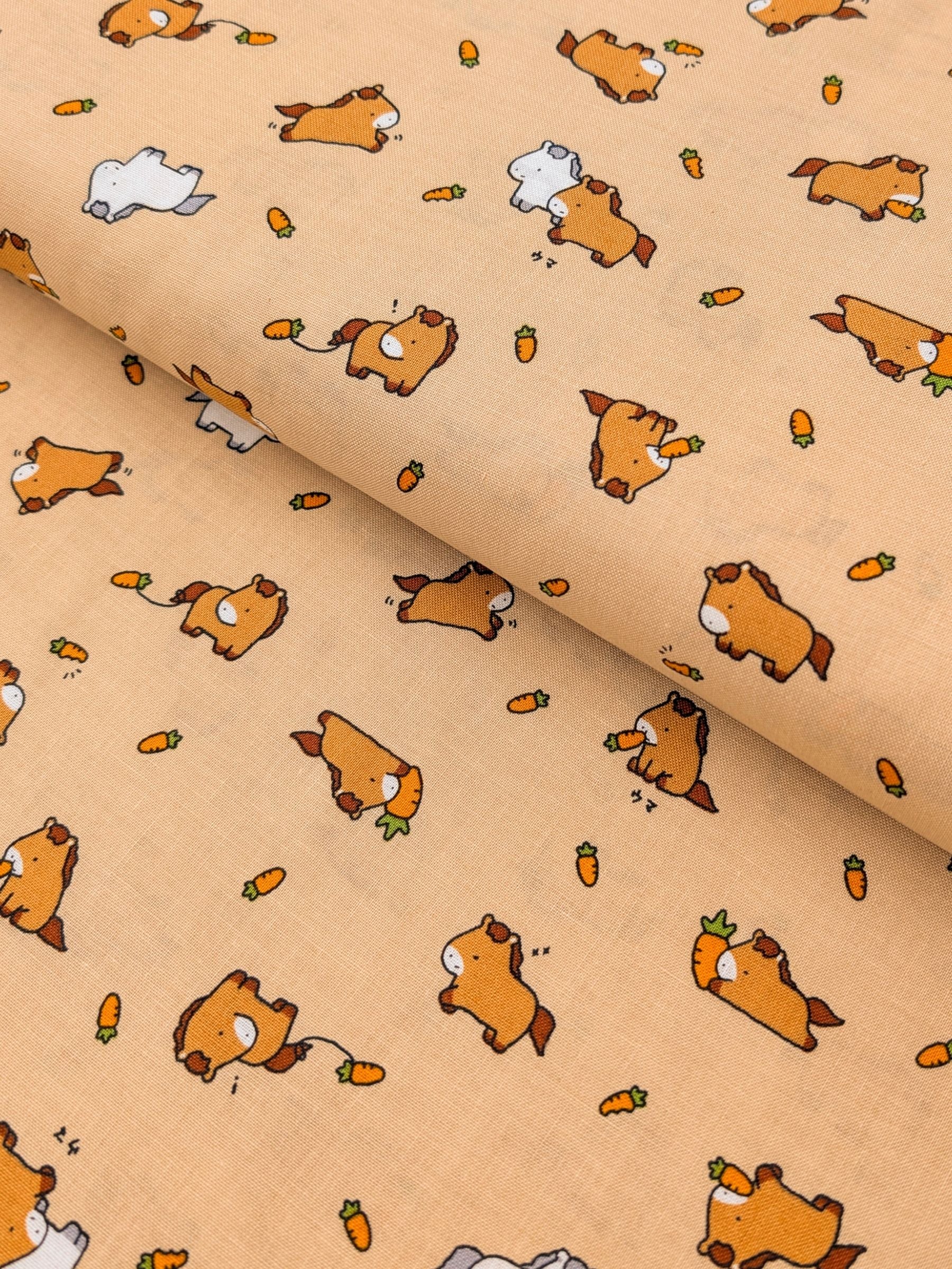 Cosmo - Cutie Horses Cotton Sheeting Fabric - Brown