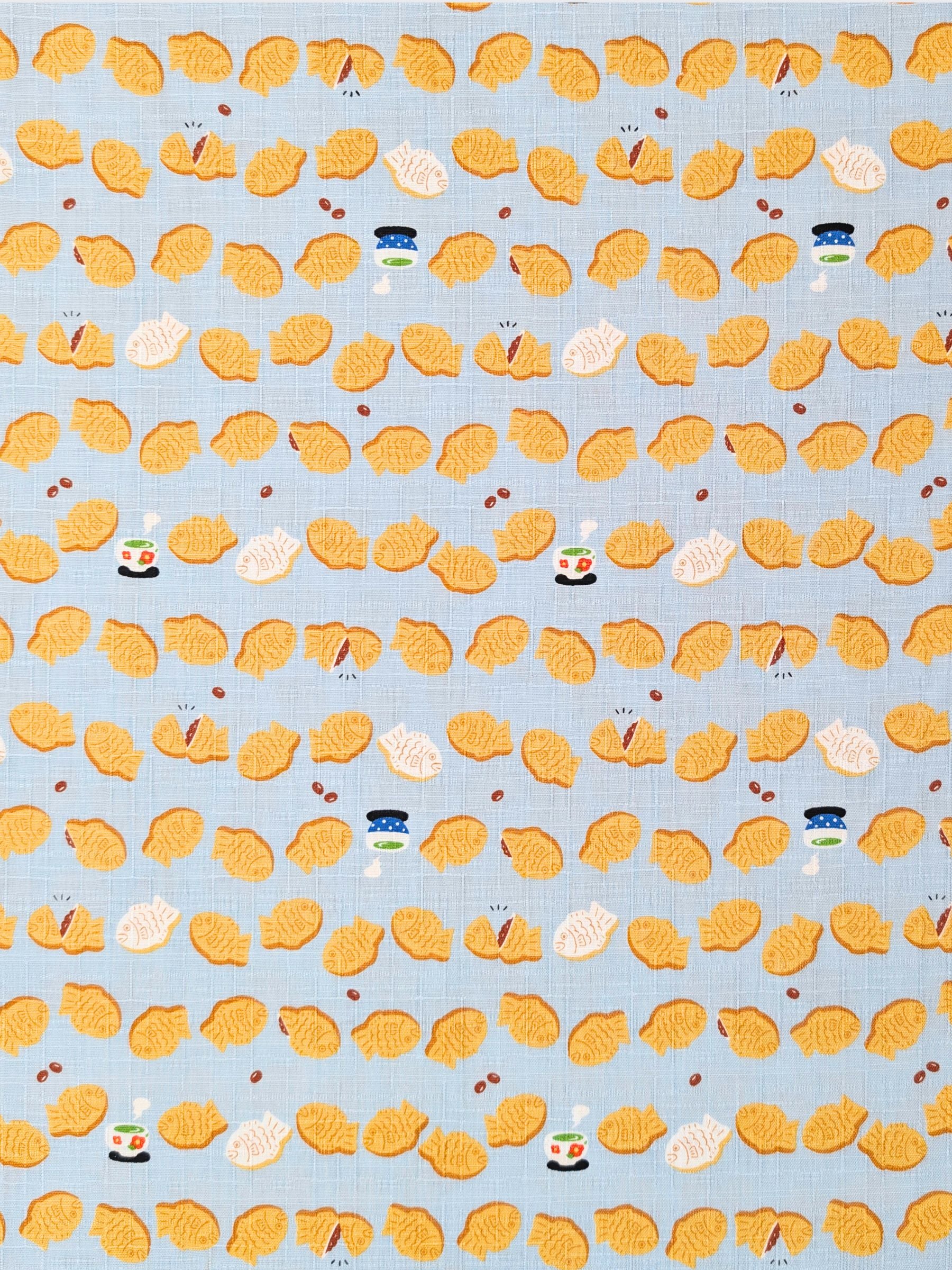 Cosmo - Taiyaki Tea Time Cotton Dobby Fabric - Light Blue