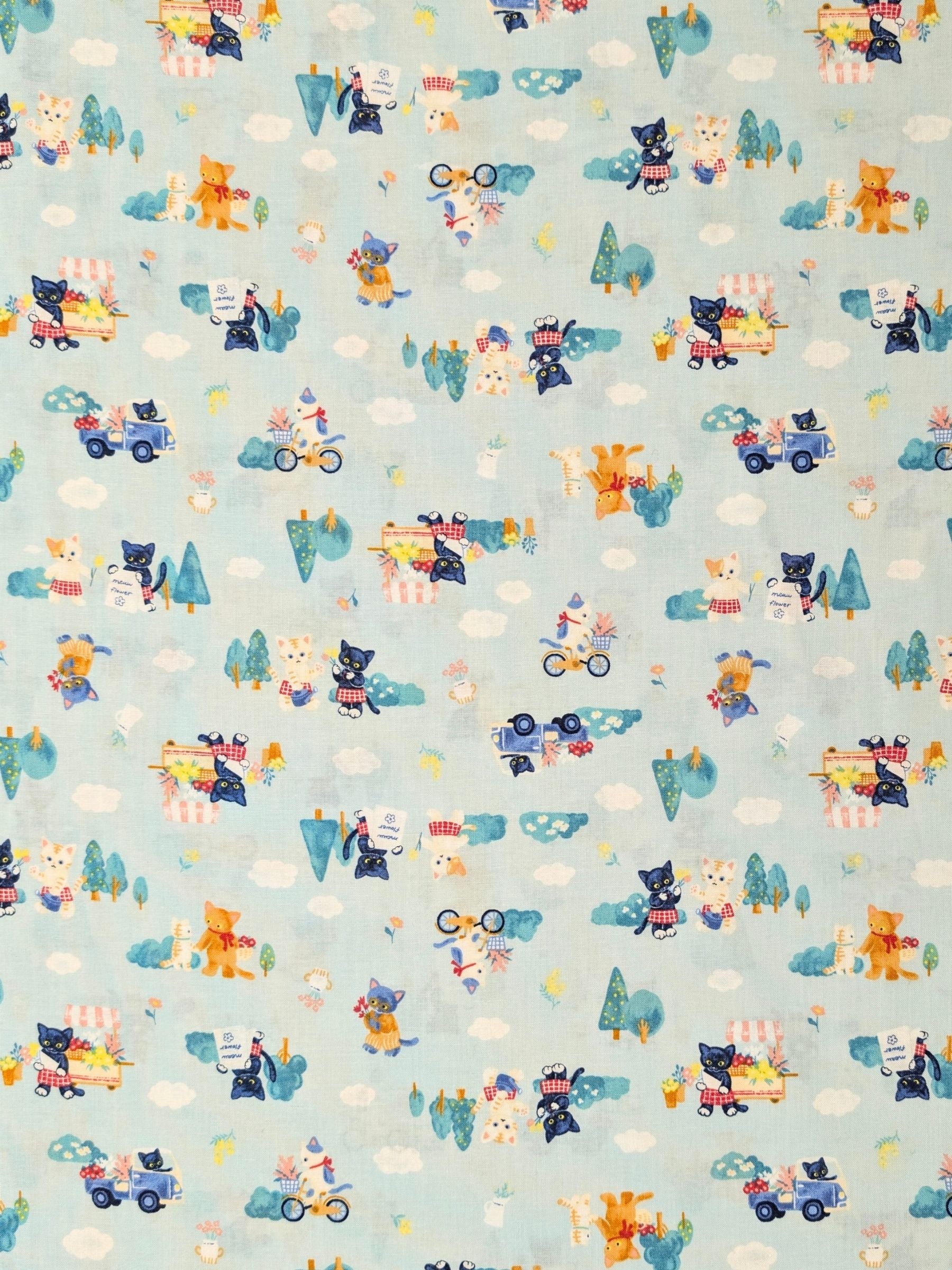 Cosmo - Country Cats Cotton Sheeting Fabric - Blue