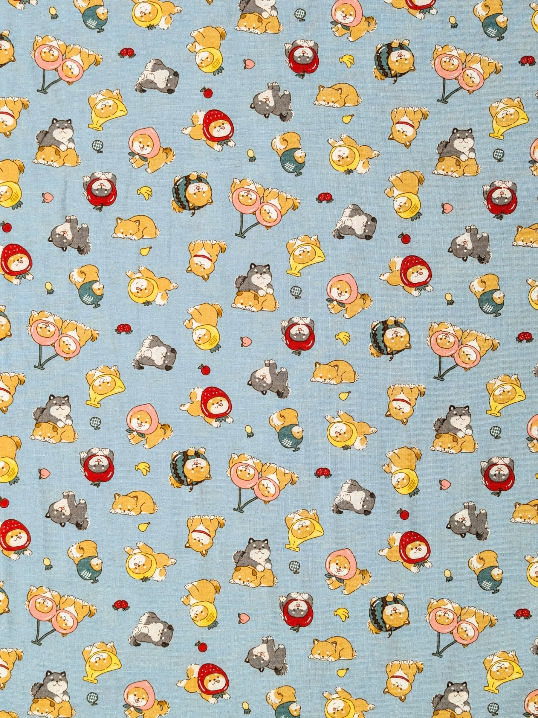 Cosmo - Fruity Shibas Cotton Sheeting Fabric - Light Blue