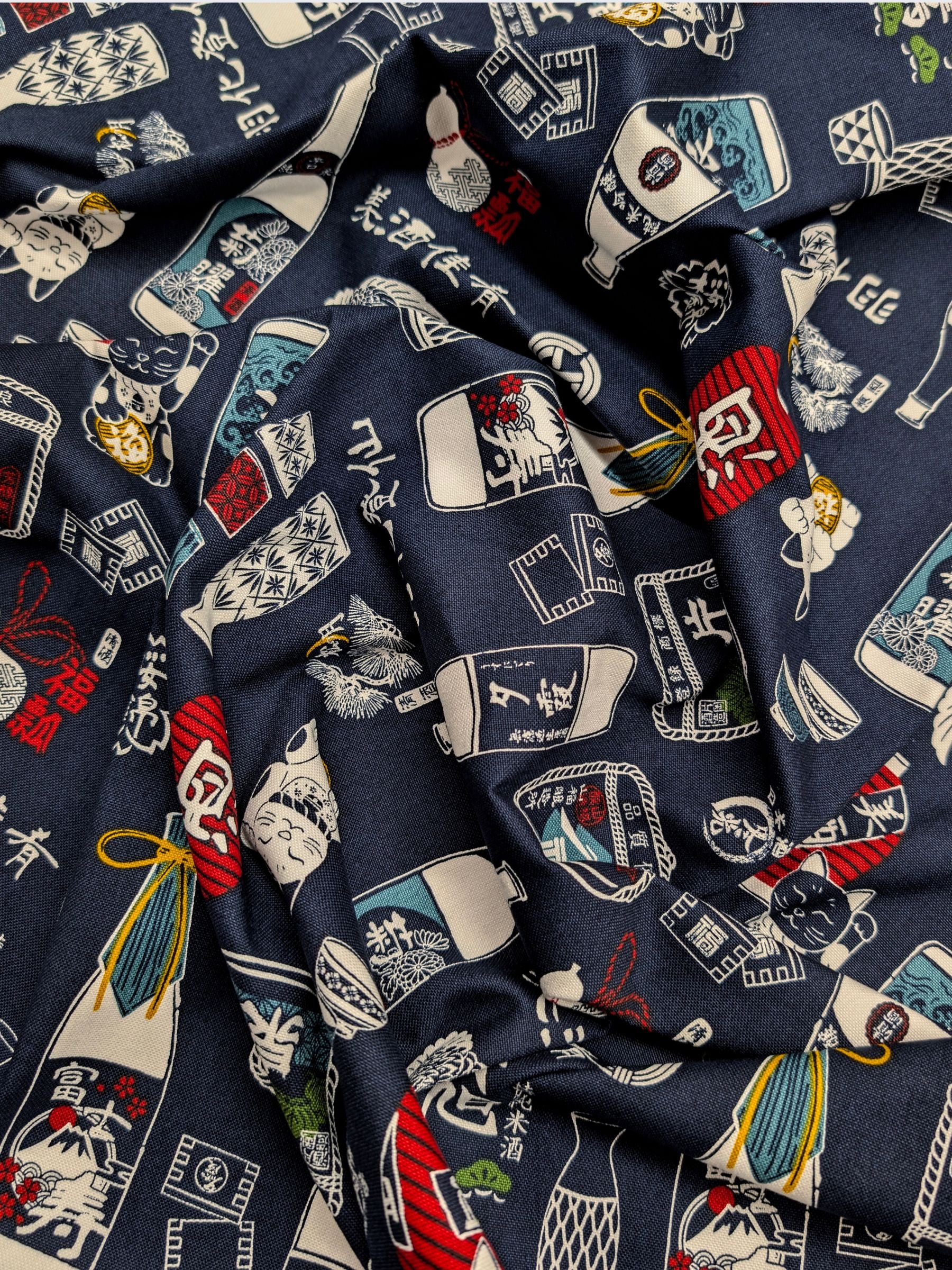 Cosmo - Sake Time Cotton Oxford Canvas Fabric - Blue