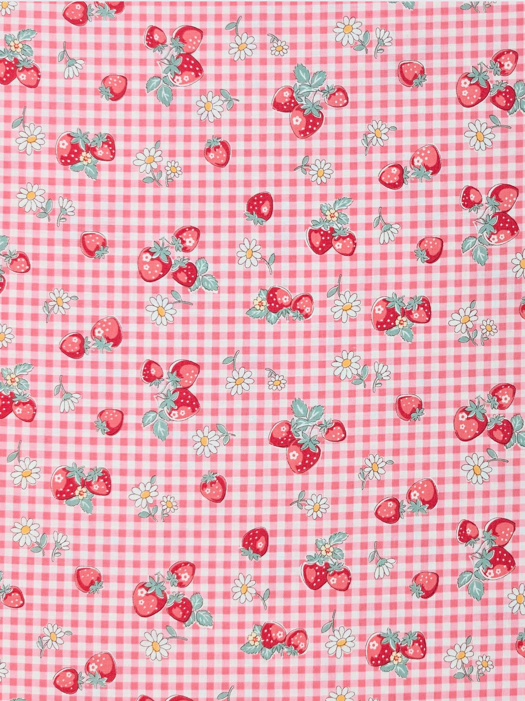 Yuwa - Strawberry Picnic Cotton Sheeting Fabric - Pink