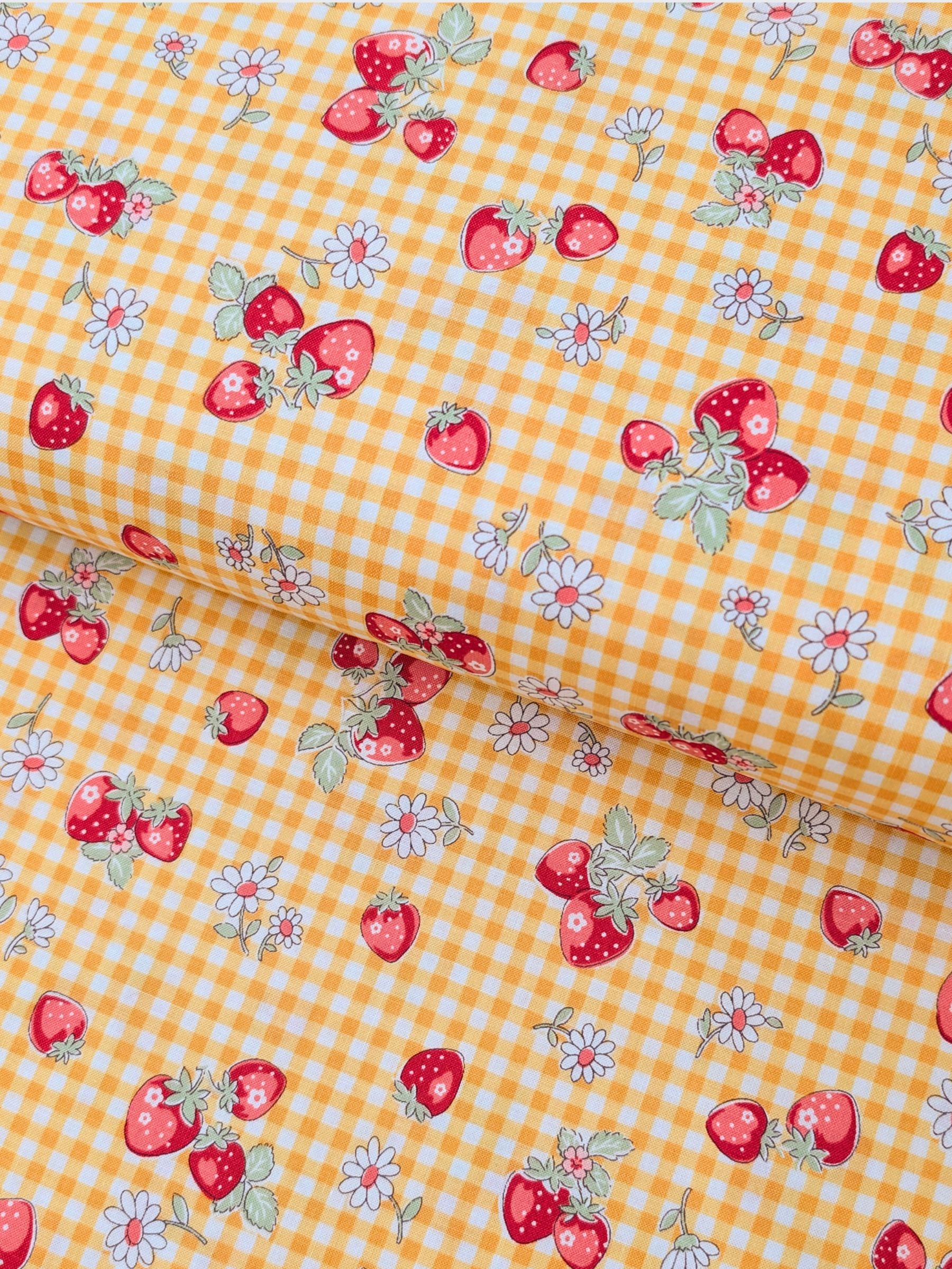 Yuwa - Strawberry Picnic Cotton Sheeting Fabric - Yellow