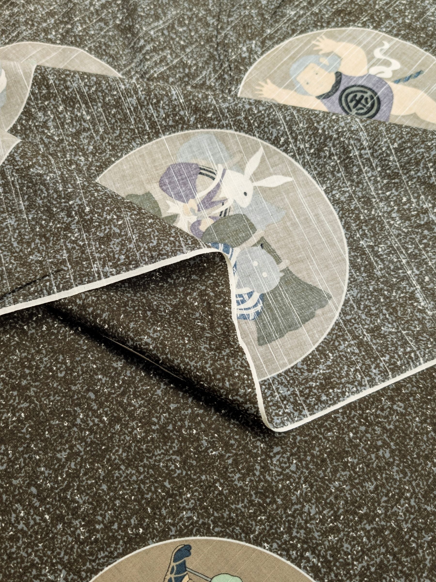 Craft-P - Edo Period Characters Cotton Rustic Weave Fabric - Green & Brown