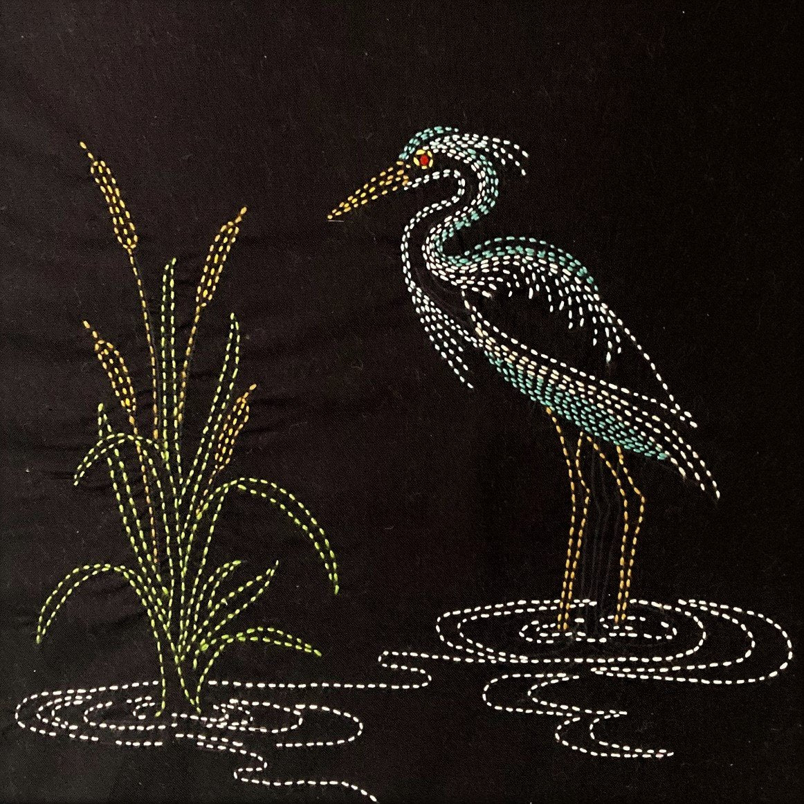 Sylvia Pippen - Great Blue Heron Pre-Printed Ocean Sashiko Sampler - Indigo Batik