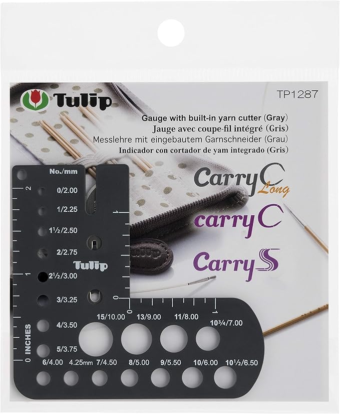 Tulip - Knitting Needle Gauge with Built-in Yarn Cutter - Gray