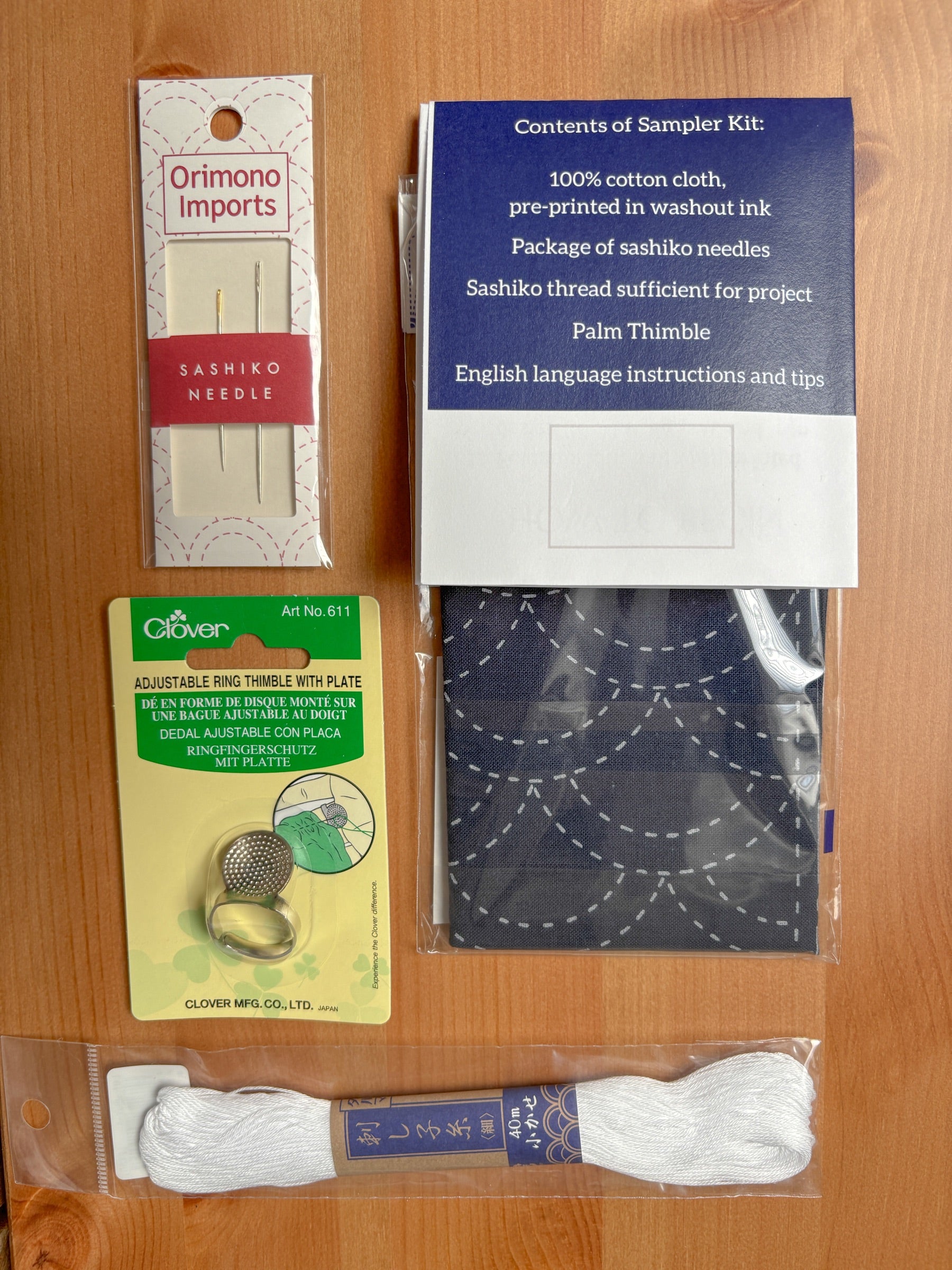 KimonoMomo - Asanoha Cotton Sashiko Fukin Sampler Kit - Navy