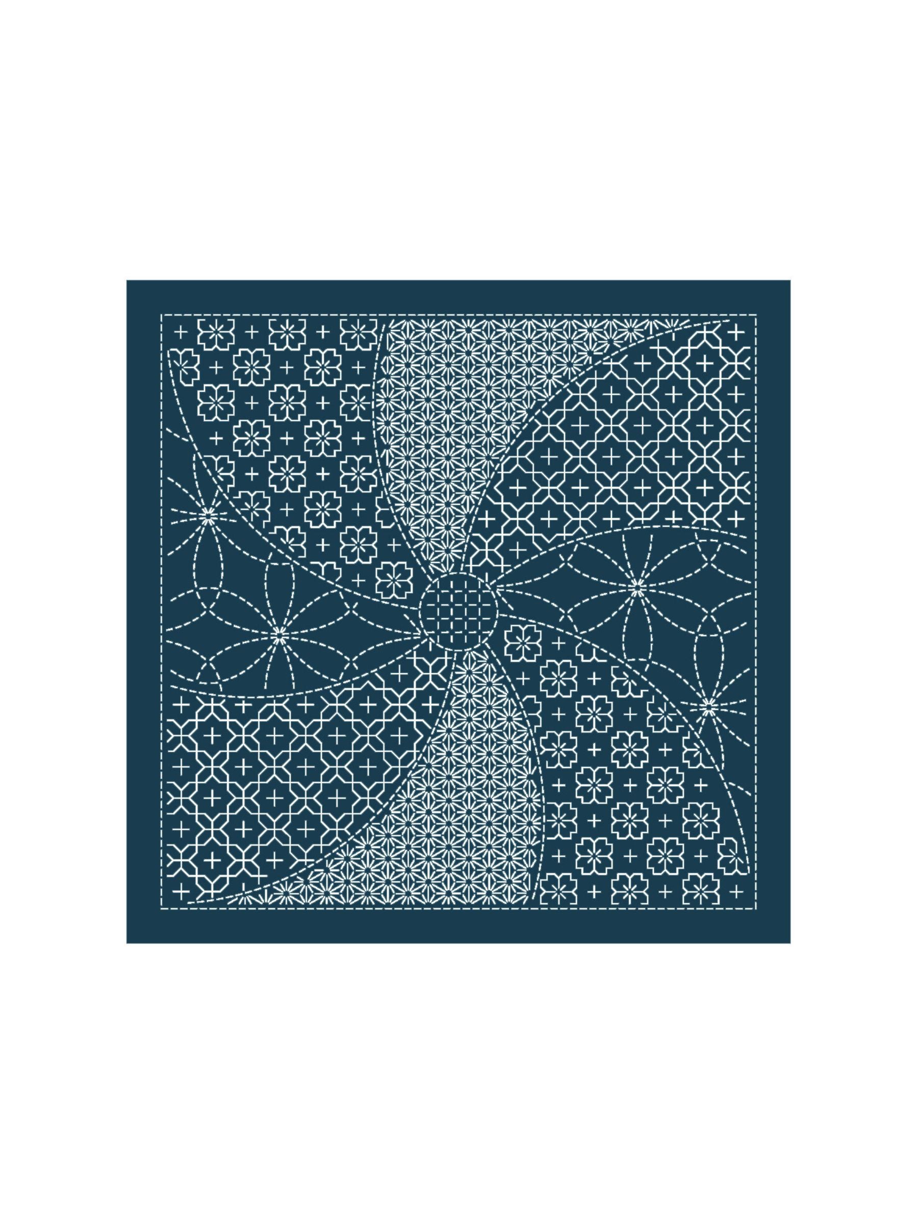 Olympus - Matching Patterns Collection "Flower Ball" Cotton Sashiko Sampler Cloth - Navy