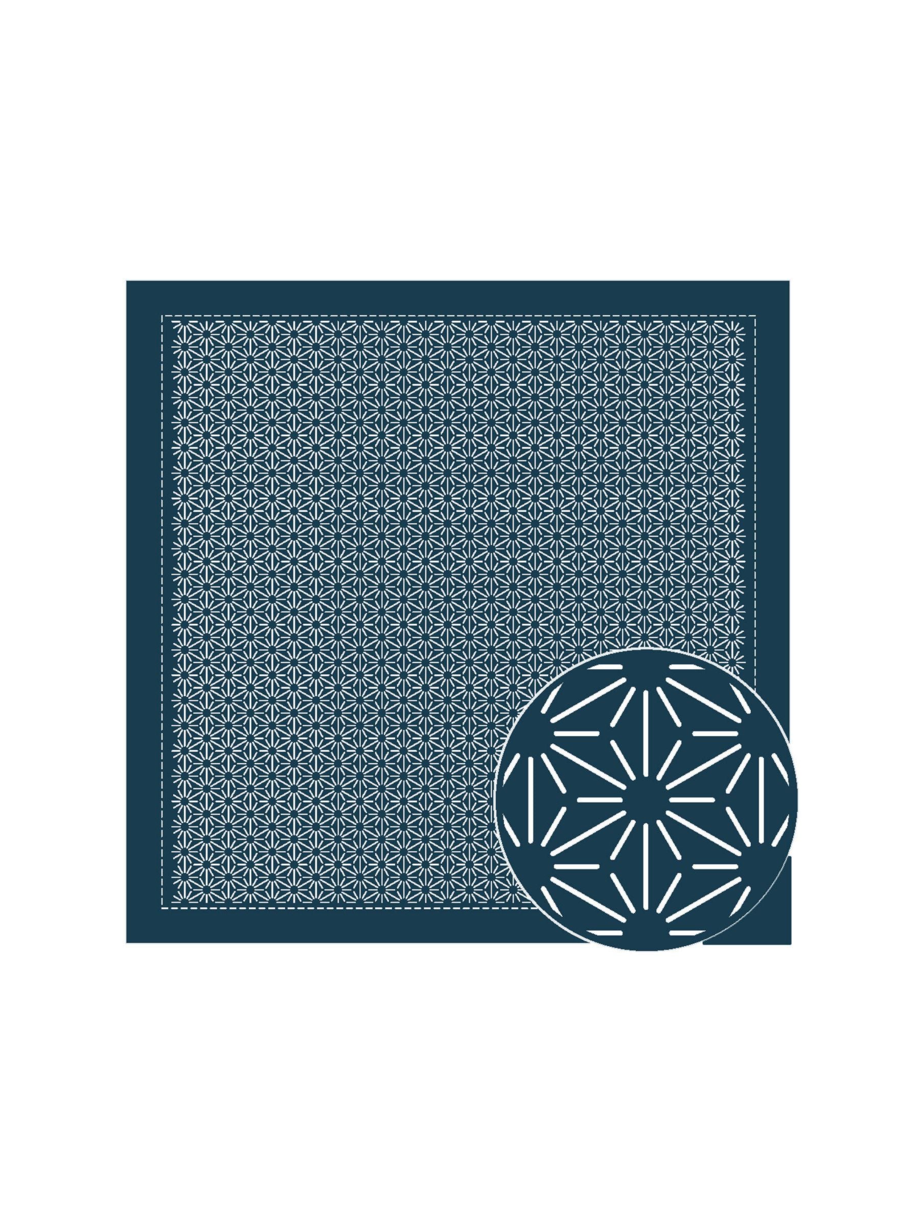 Olympus - Single Stitching Collection "Hemp Leaf" Cotton Sashiko Sampler Cloth - Navy