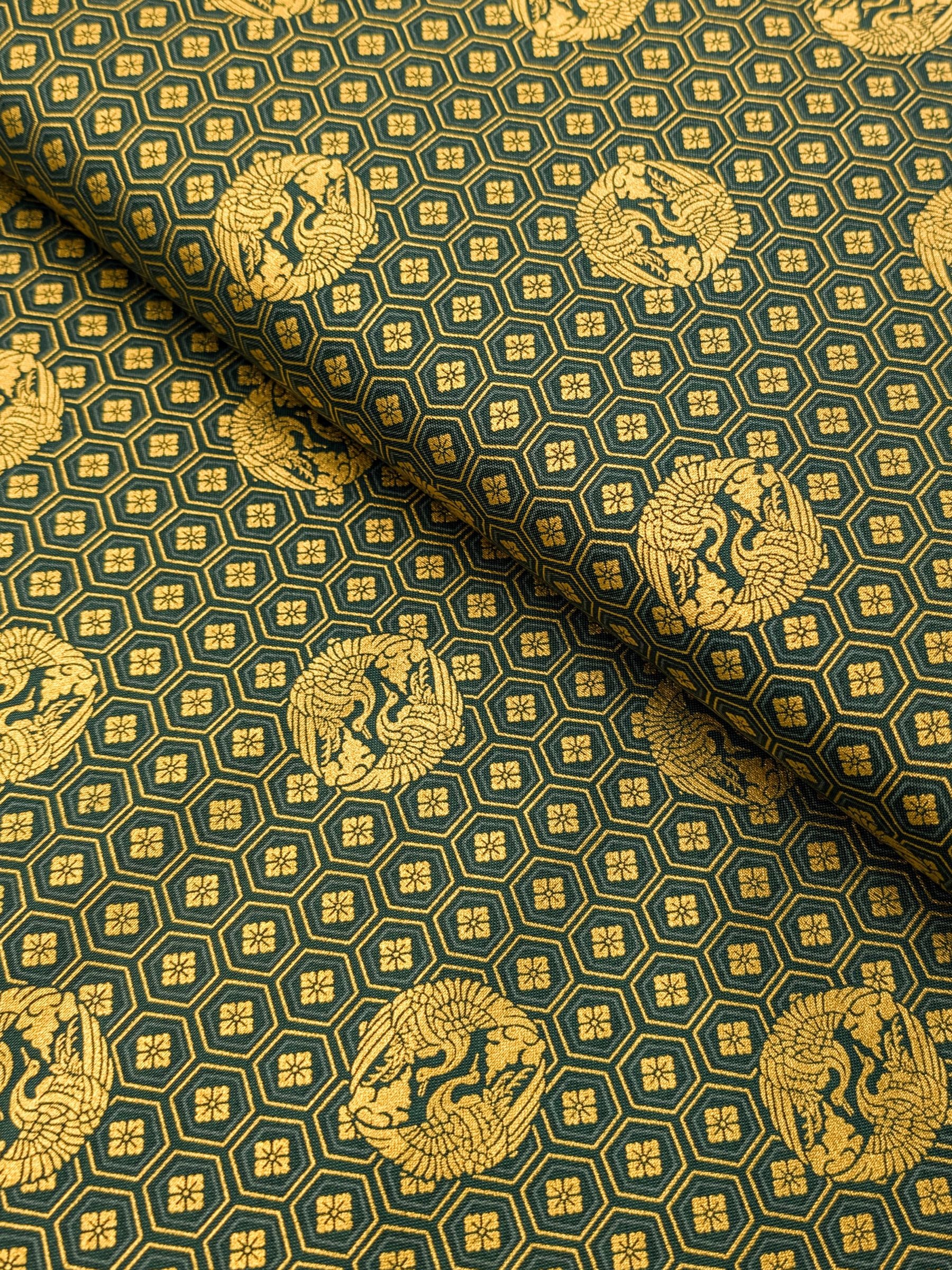 QuiltGate - Golden Cranes and Kikko Cotton Fabric - Green