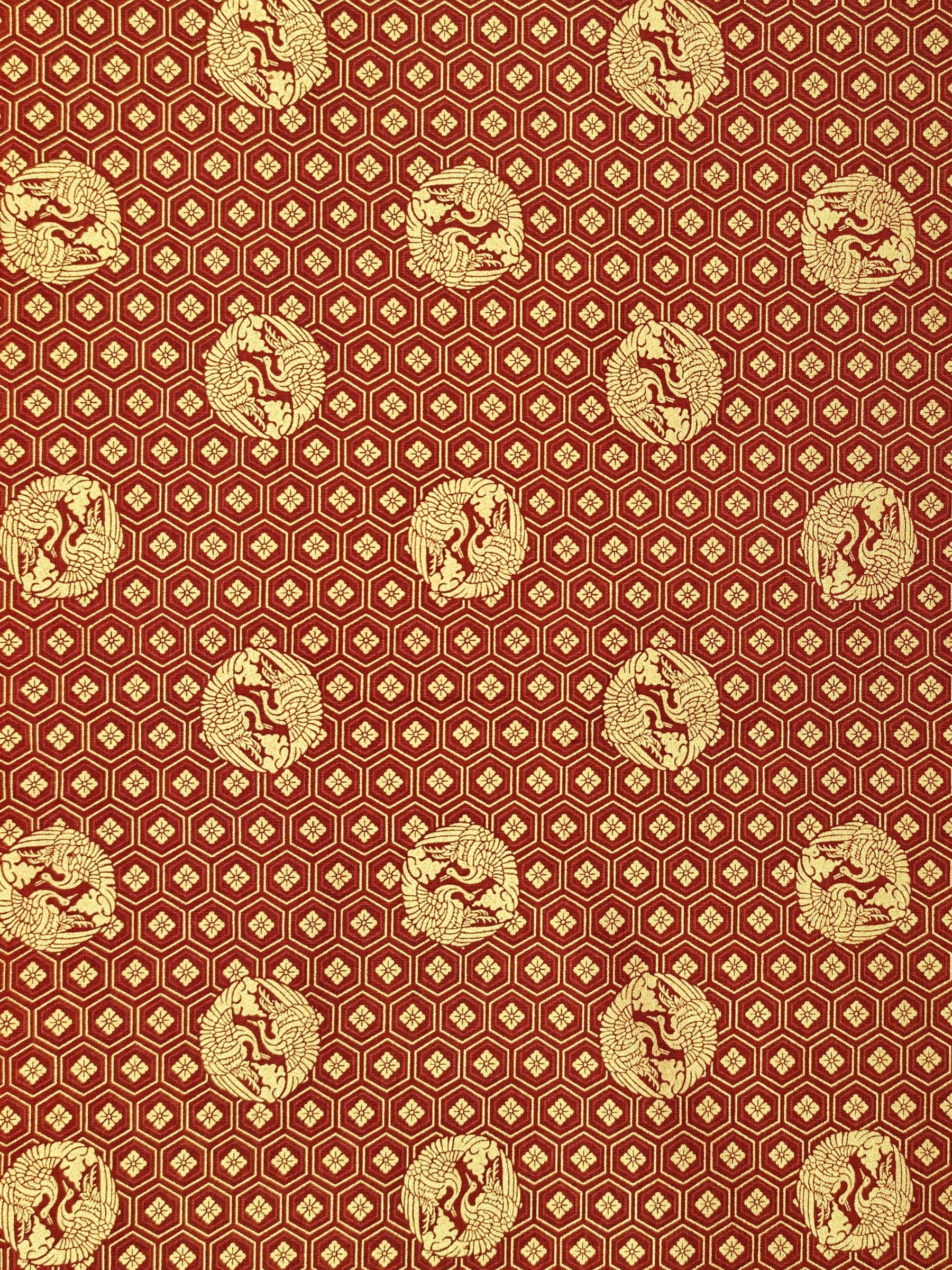 QuiltGate - Golden Cranes and Kikko Cotton Fabric - Red