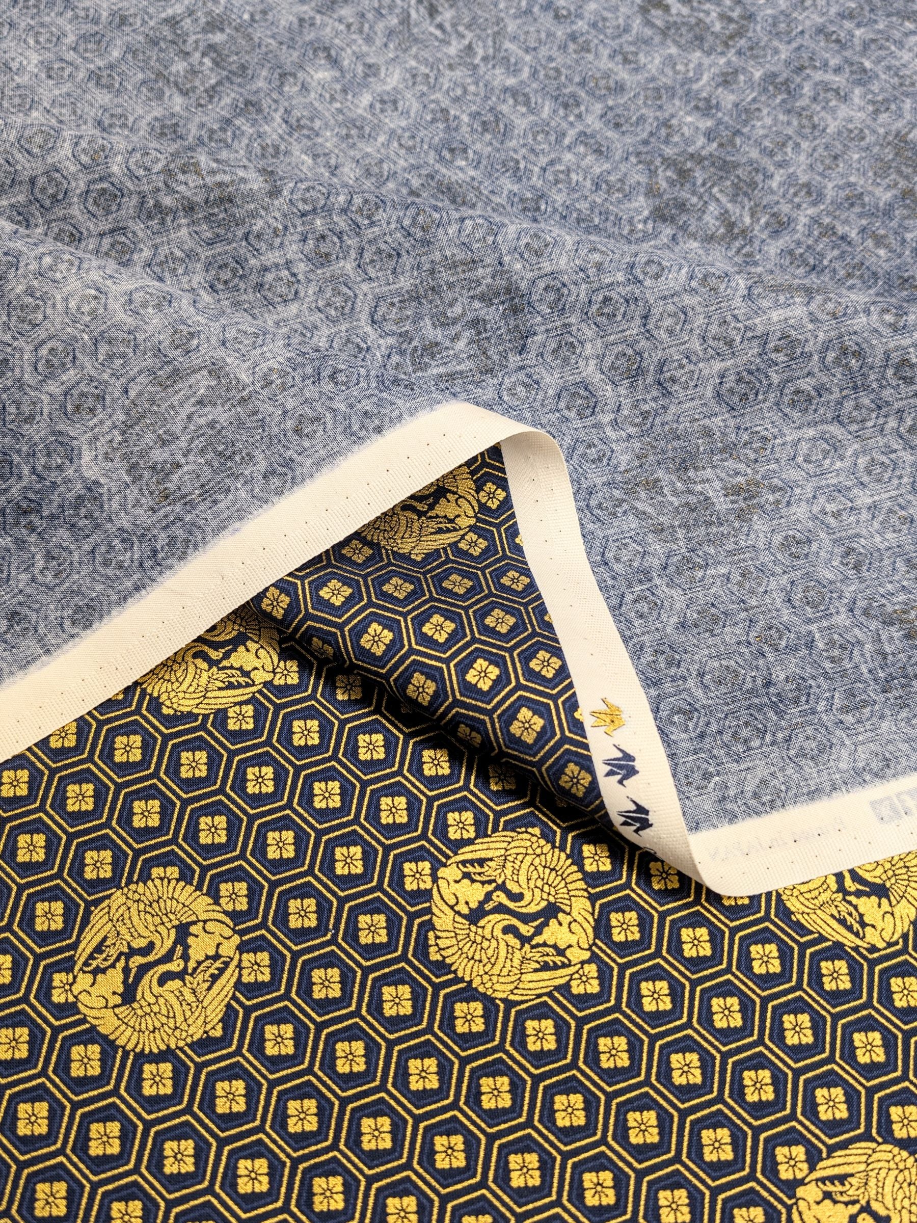 QuiltGate - Golden Cranes and Kikko Cotton Fabric - Blue