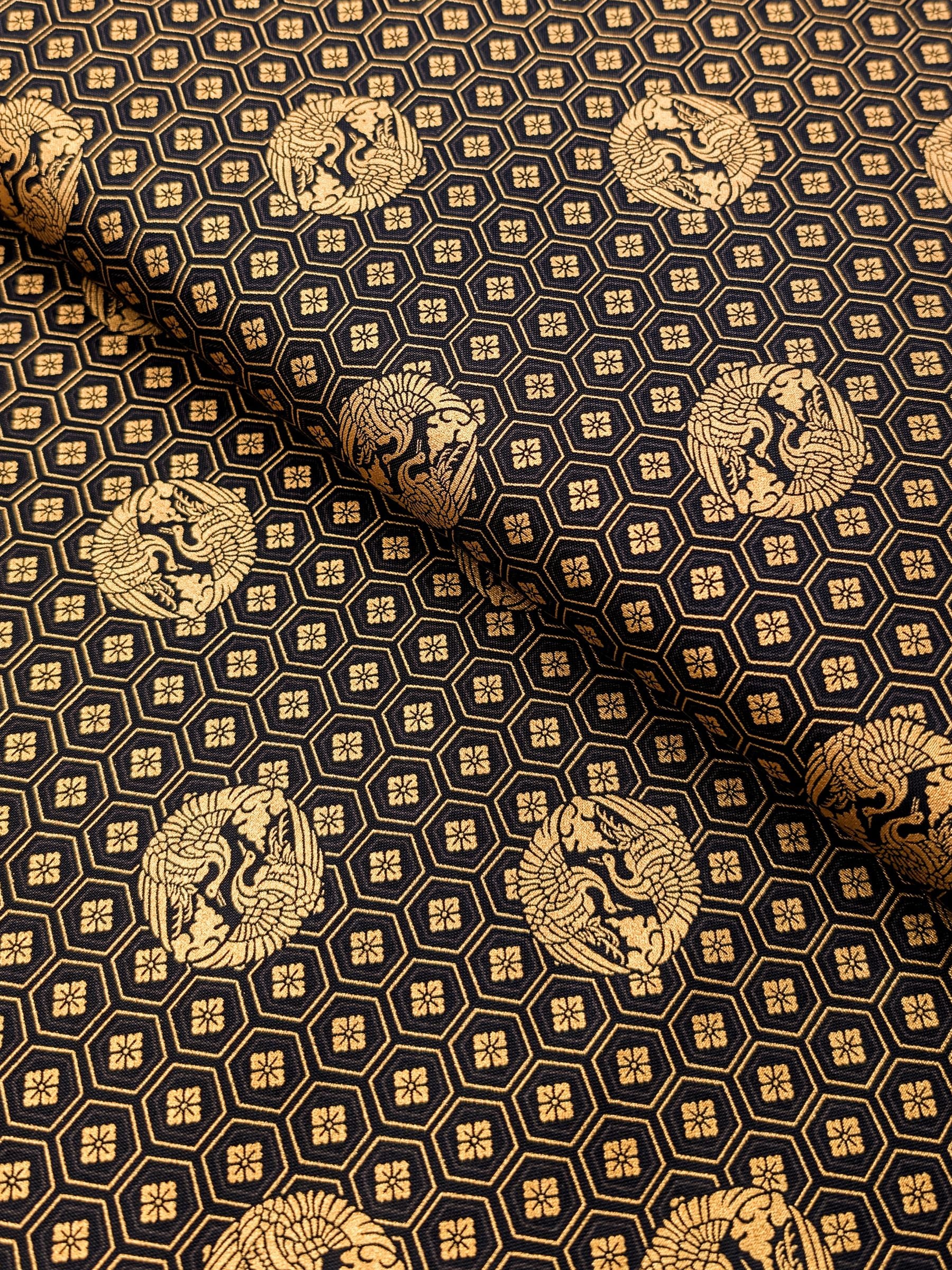 QuiltGate - Golden Cranes and Kikko Cotton Fabric - Black