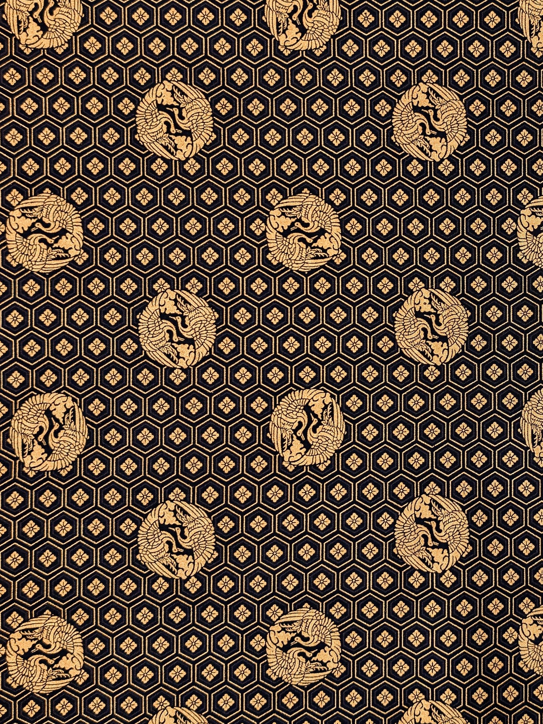 QuiltGate - Golden Cranes and Kikko Cotton Fabric - Black