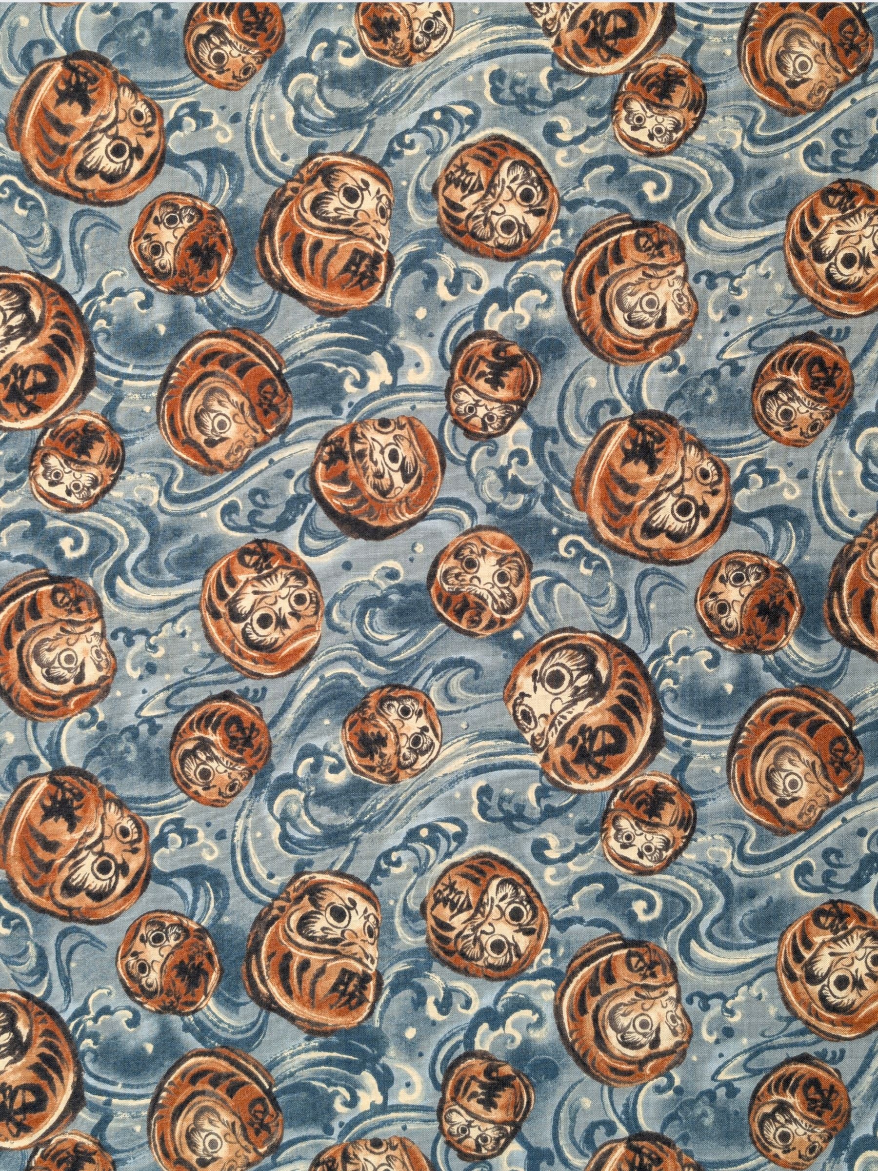 Quilt Gate - Brushed Daruma & Waves Cotton Sheeting Fabric - Light Blue