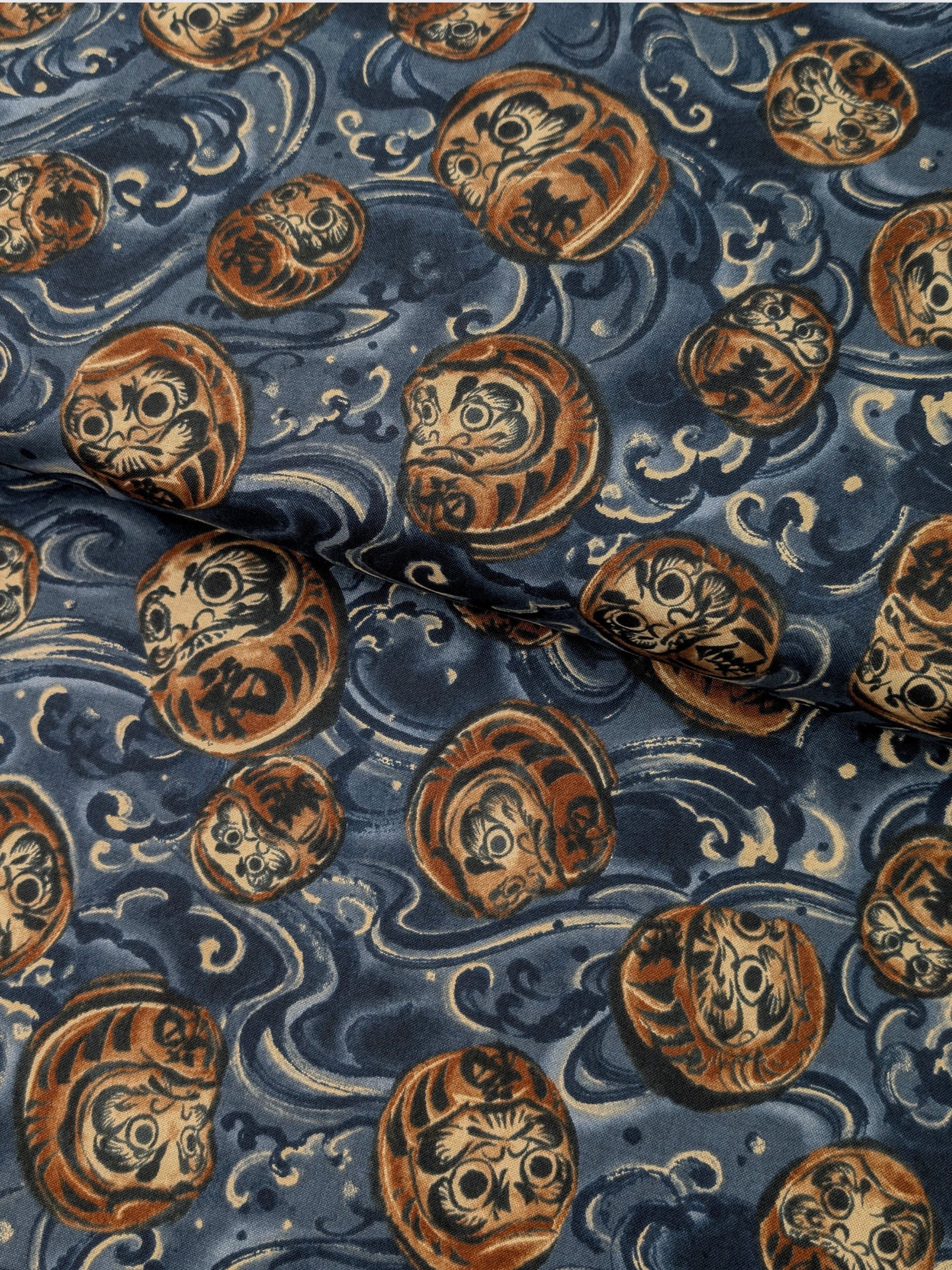Quilt Gate - Brushed Daruma & Waves Cotton Sheeting Fabric - Medium Blue