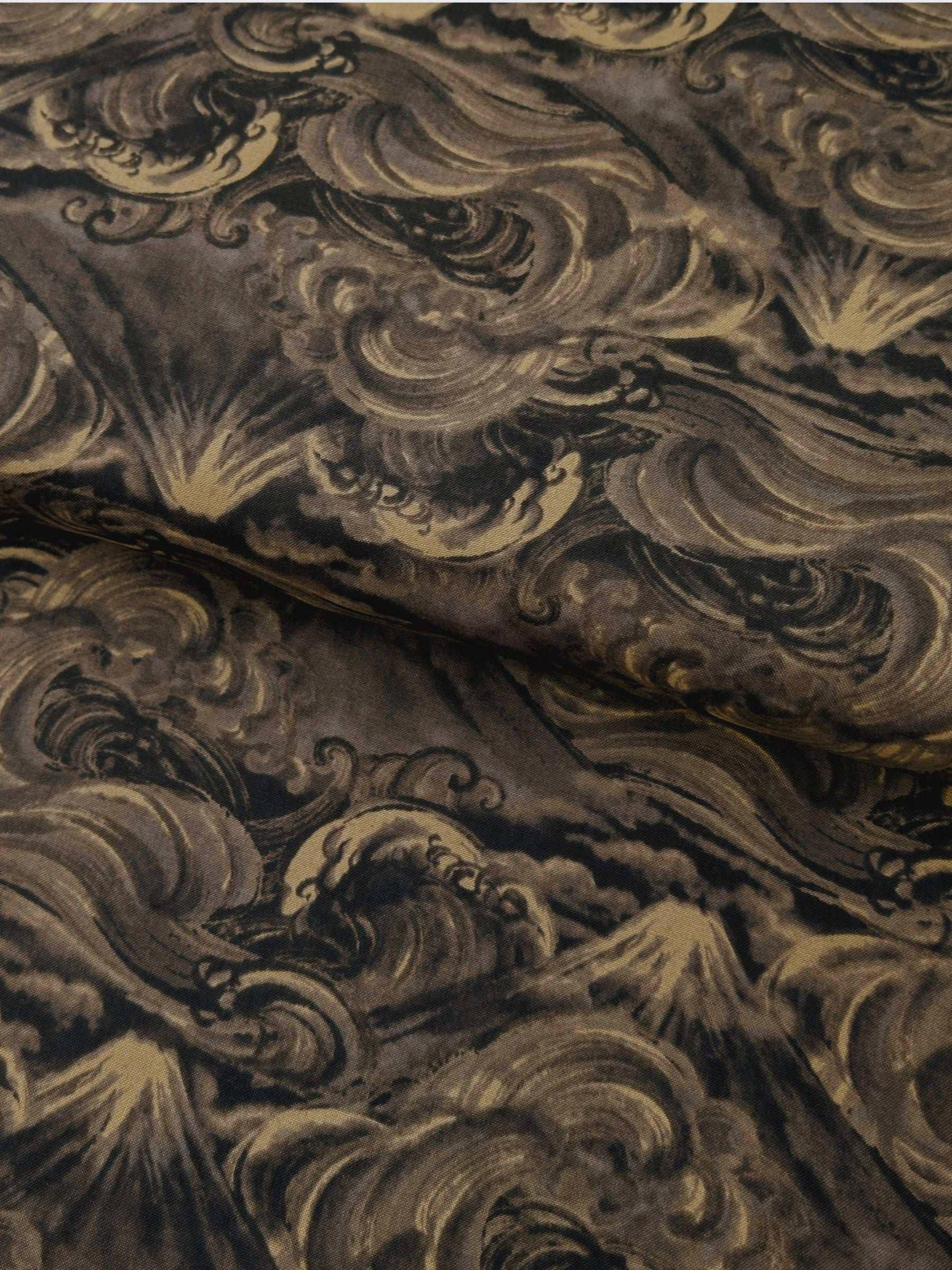 Quilt Gate - Cloudy Brushed Ocean Mountains Cotton Sheeting Fabric - Gray Black