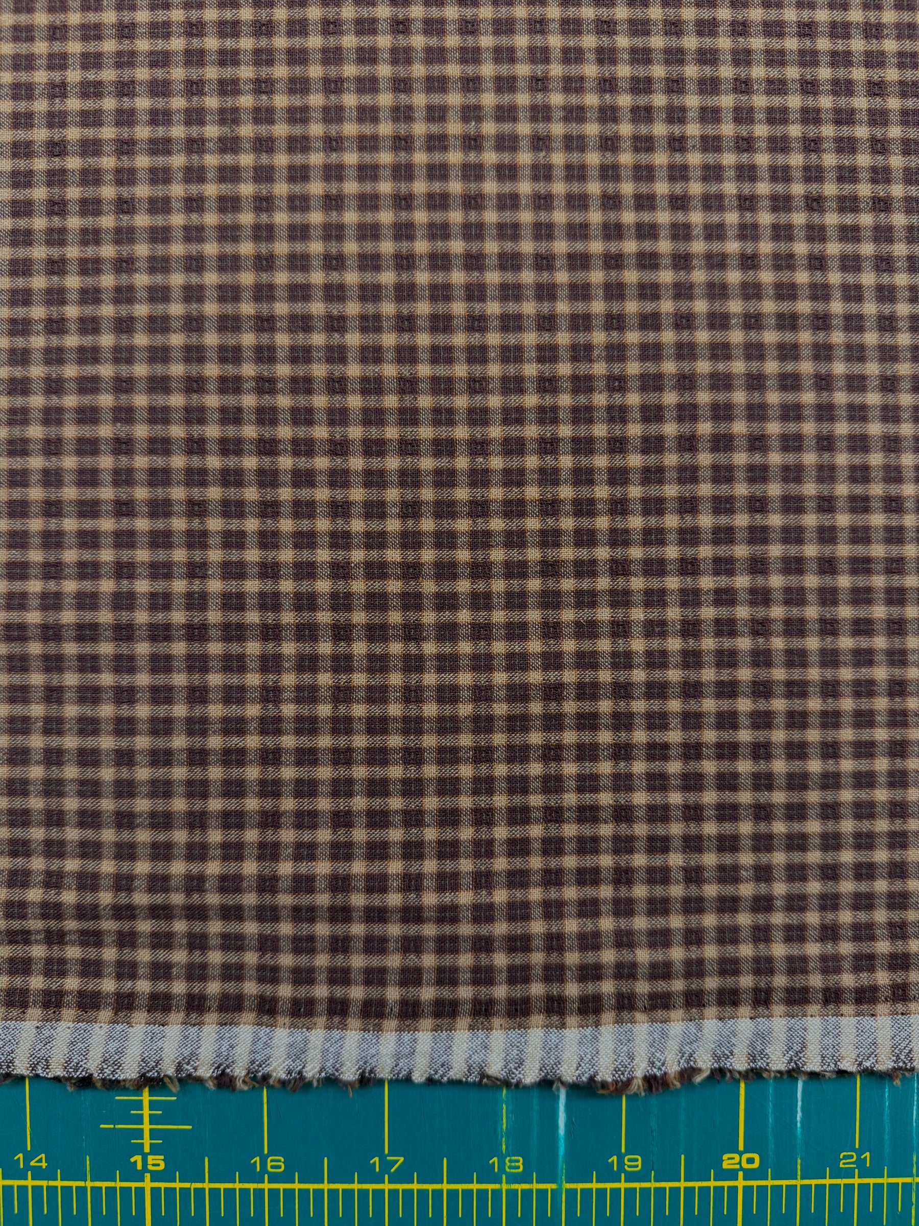 MYD - Textured Tattersall Plaid Yarn Dyed Cotton Fabric - Burgundy Beige