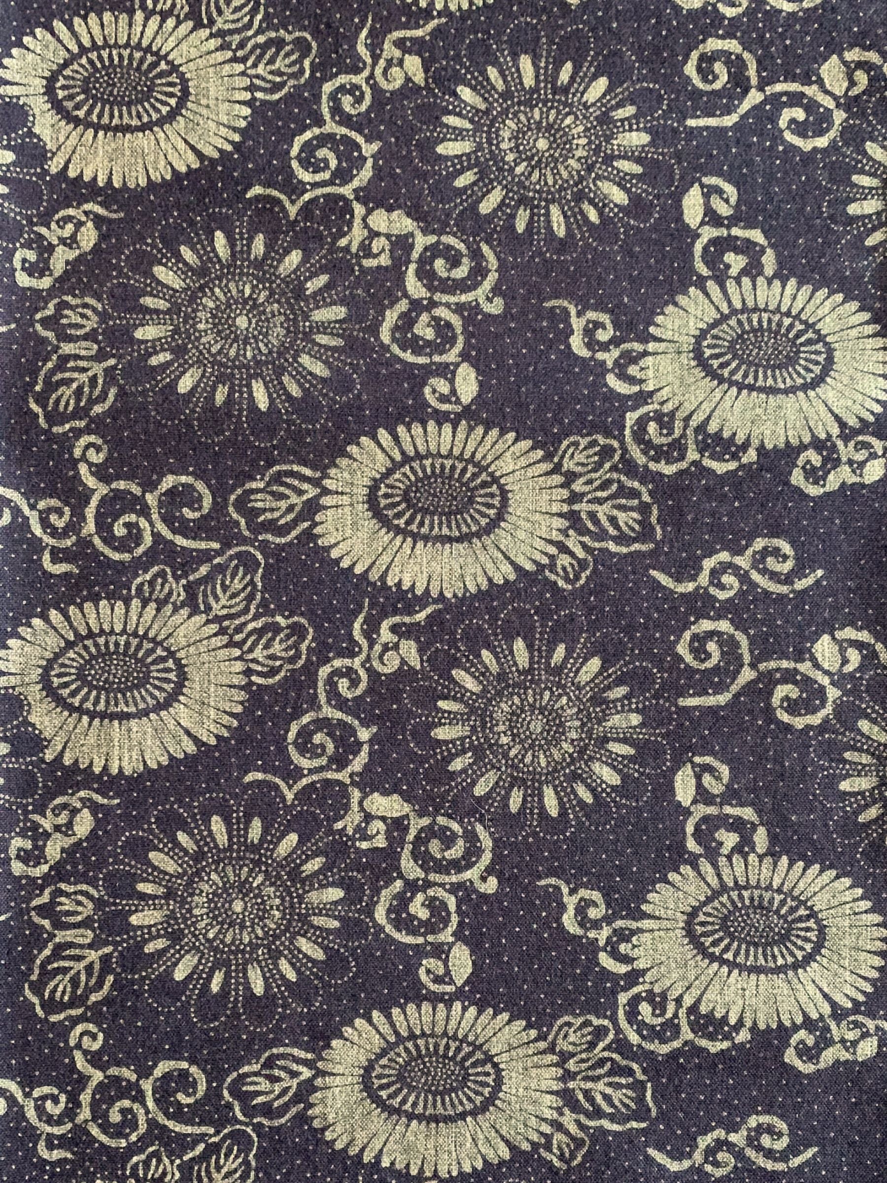 Orimono Imports - Vintage-Look Chrysanthemum Cotton Oxford Fabric Dyed with Aizome Botanical Indigo