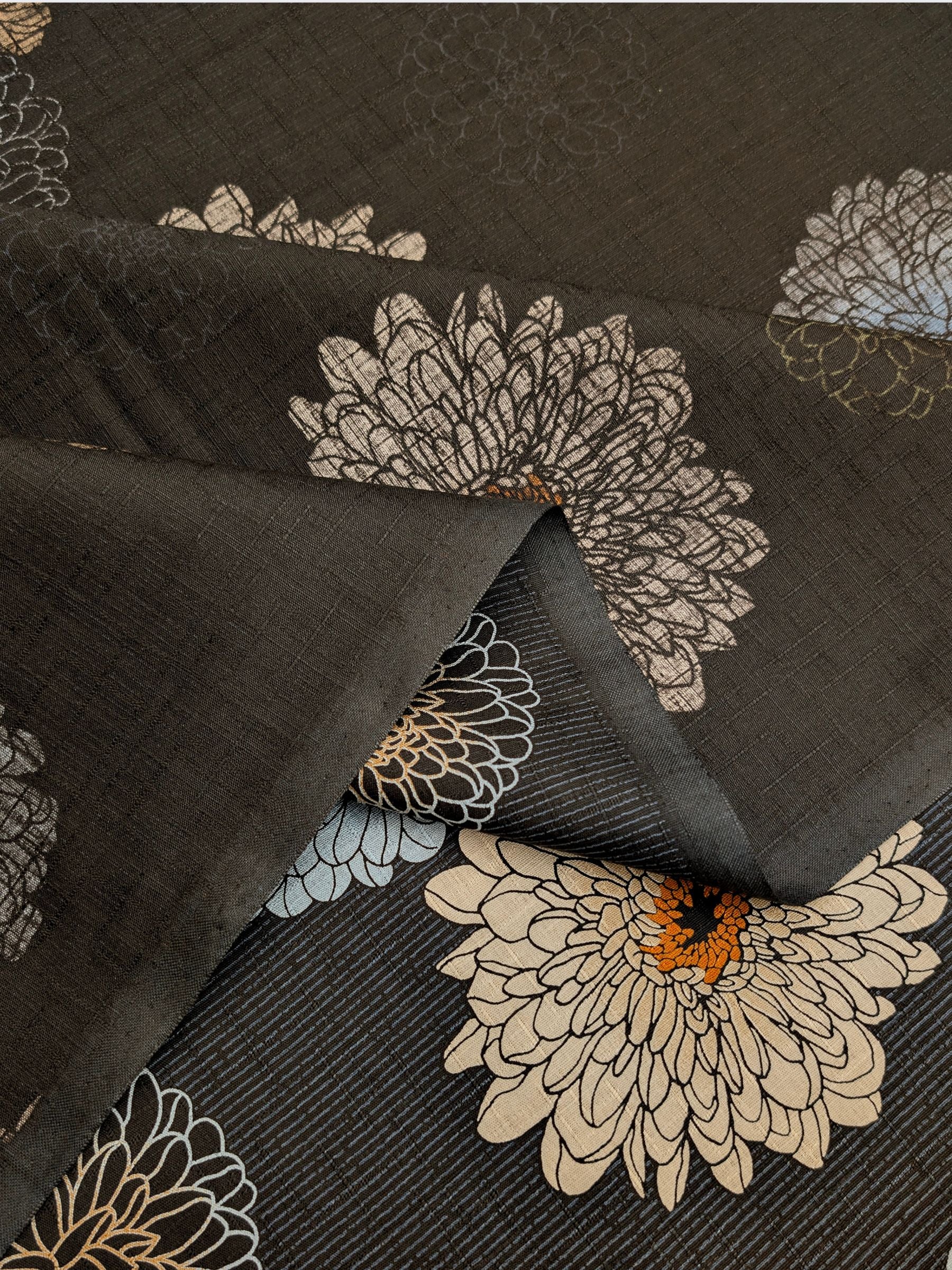 Kobayashi - Japanese Chrysanthemum & Pinstripes Dobby Cotton Fabric - Dark Brown