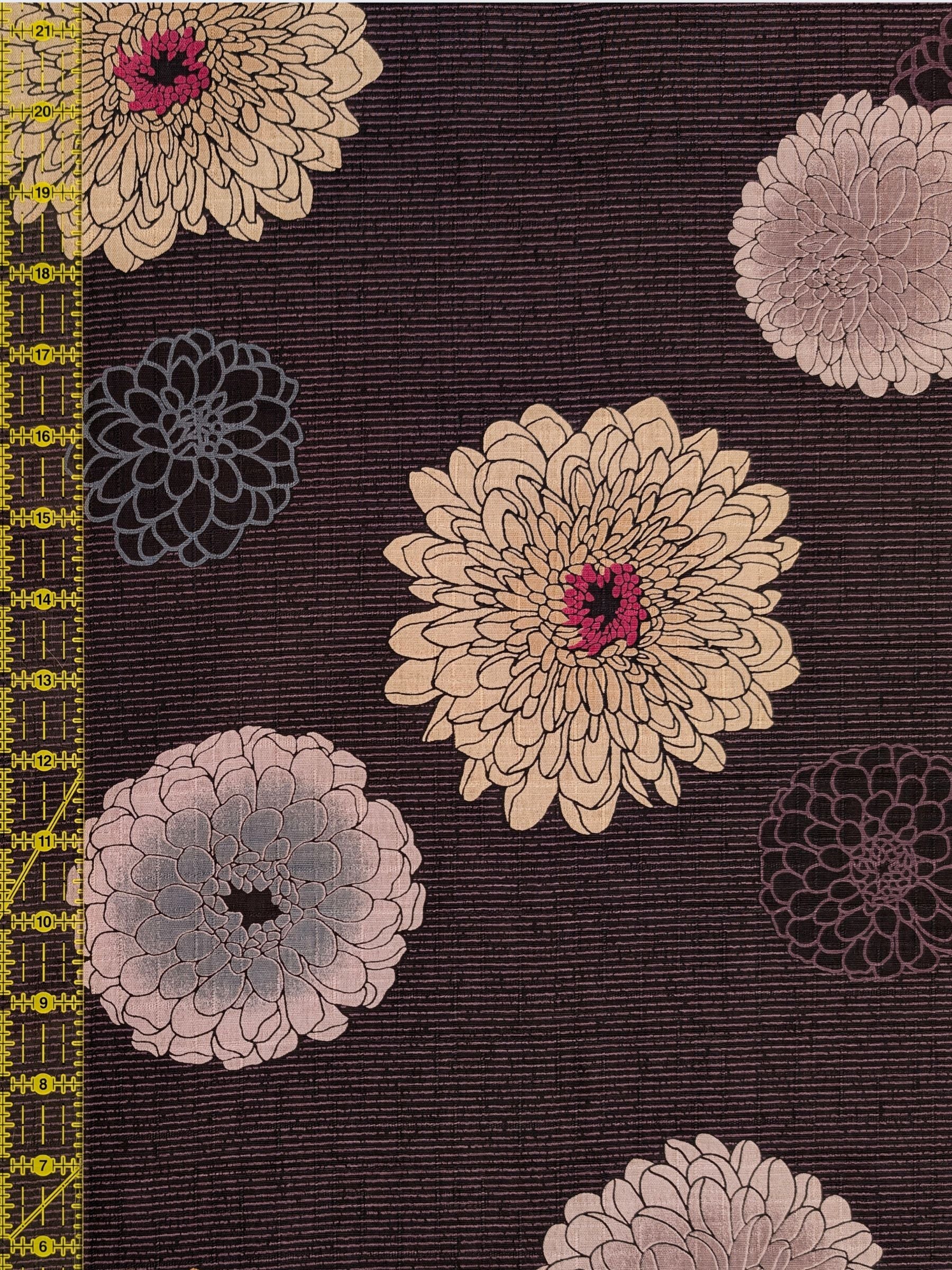 Kobayashi - Japanese Chrysanthemum & Pinstripes Dobby Cotton Fabric - Purple