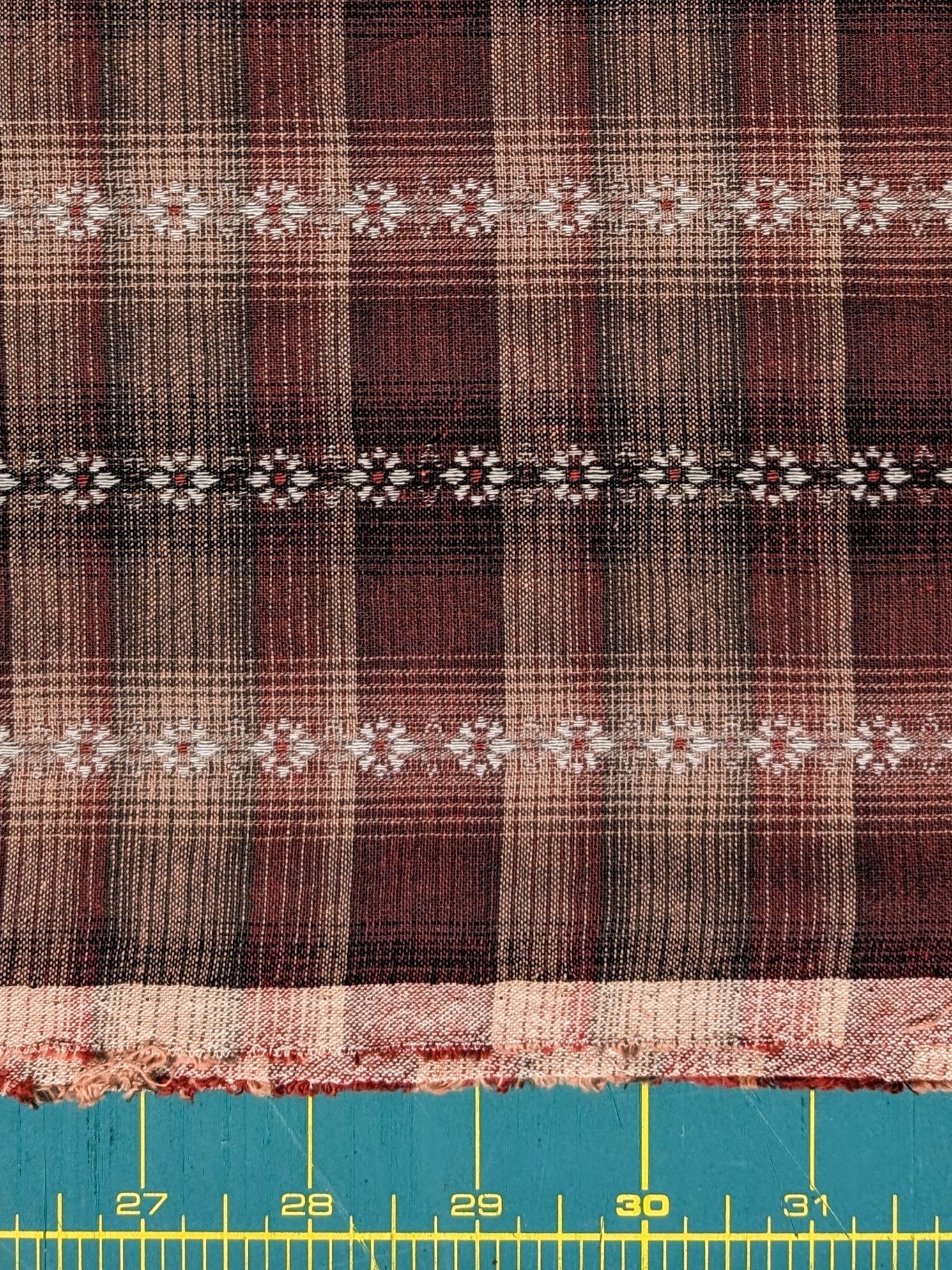 MYD - Daisy Chain Glen Check Plaid Yarn Dyed Cotton Fabric - Burgundy and Gray