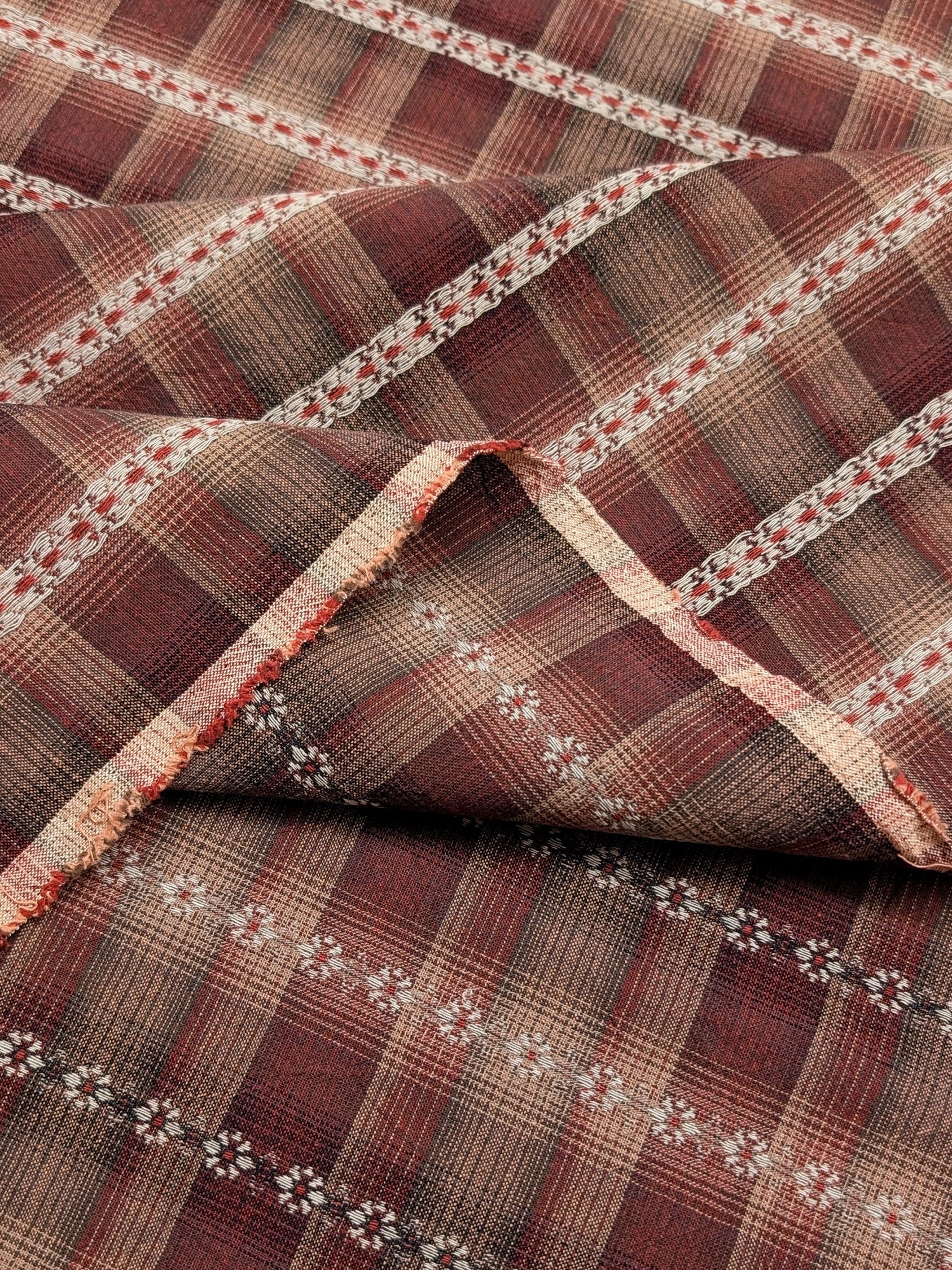 MYD - Daisy Chain Glen Check Plaid Yarn Dyed Cotton Fabric - Burgundy and Gray